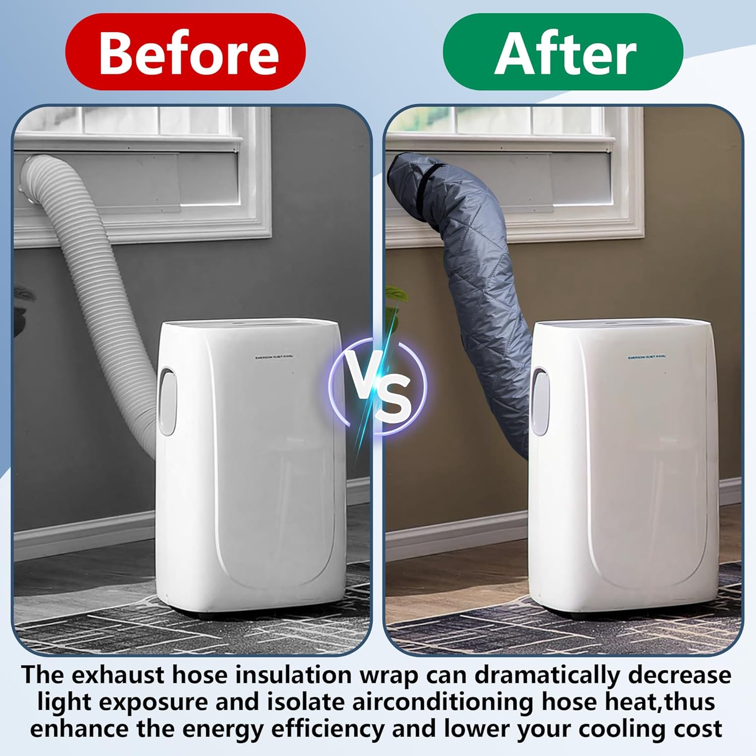RunNico Zipper Air Conditioner Hose Cover, Quilting Hose Cover Wrap Insulation with 4 Upgraded Buckle Straps, Portable AC Pipe Sleeve for 5''-5.9" Diameter Exhaust Duct Vent (Grey)