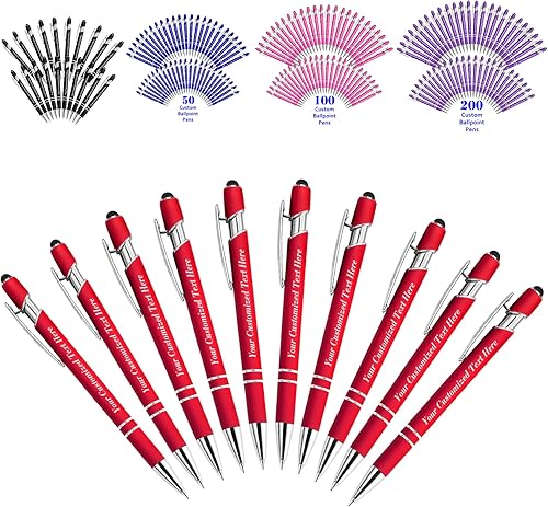 10 bolígrafos personalizados a granel con punta de lápiz capacitivo, impresión personalizada con nombre de 0.020 in, suave al tacto mediano, tinta