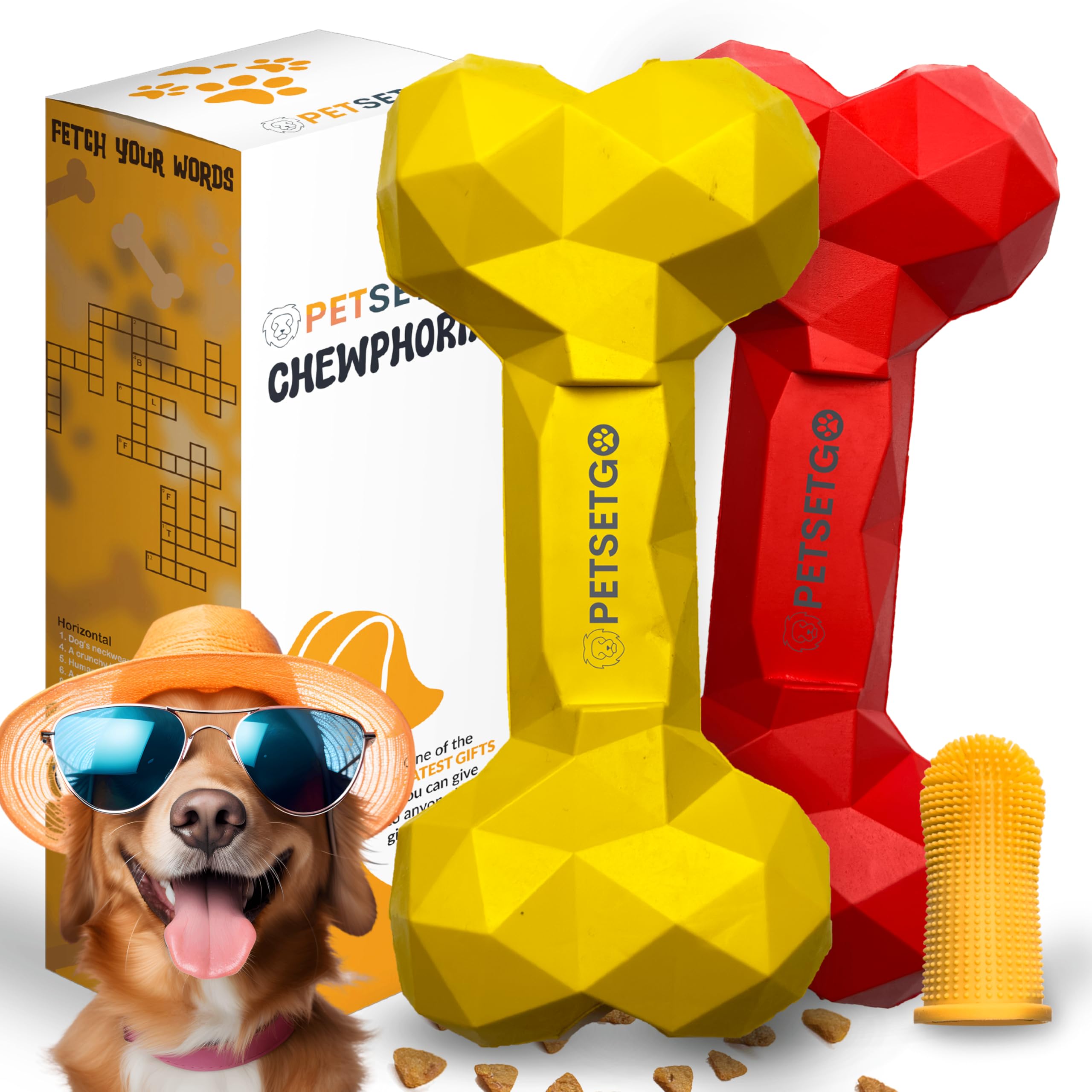 PetSetGo 2 PACK Indestructible Dog Chew Toy for Aggressive Chewers Long Lasting Natural Tough Toy for Boredom Dog Teething relief