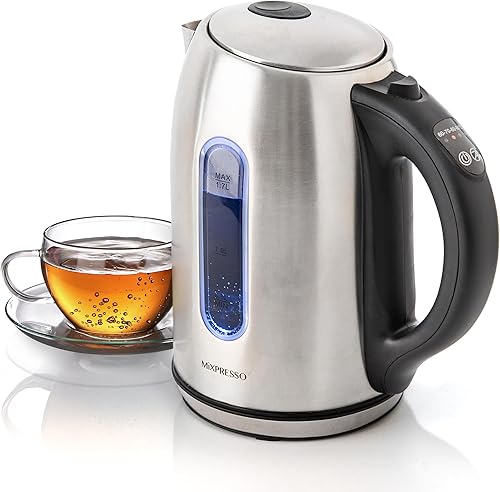 Mixpresso Hervidor eléctrico de acero inoxidable, calentador eléctrico inalámbrico de 1.7 L, control de temperatura, hervidor de té eléctrico de