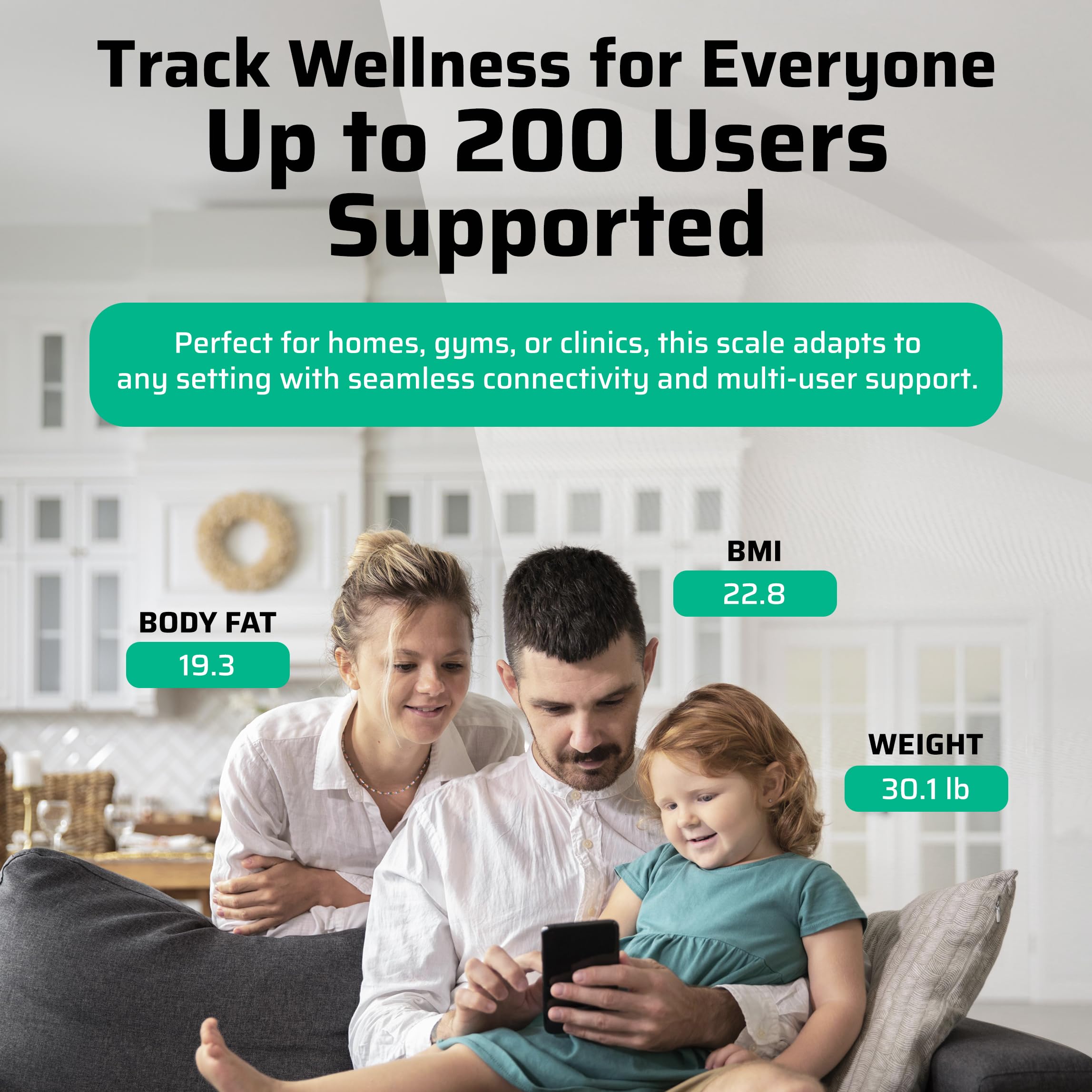 Premium Smart Digital Bilancia del peso corporeo - 4 elettrodi - 25+Metrics - Ricaricabile - WiFi & Bluetooth - Analisi completa del corpo - Traccia grasso corporeo, massa muscolare, percentuale di