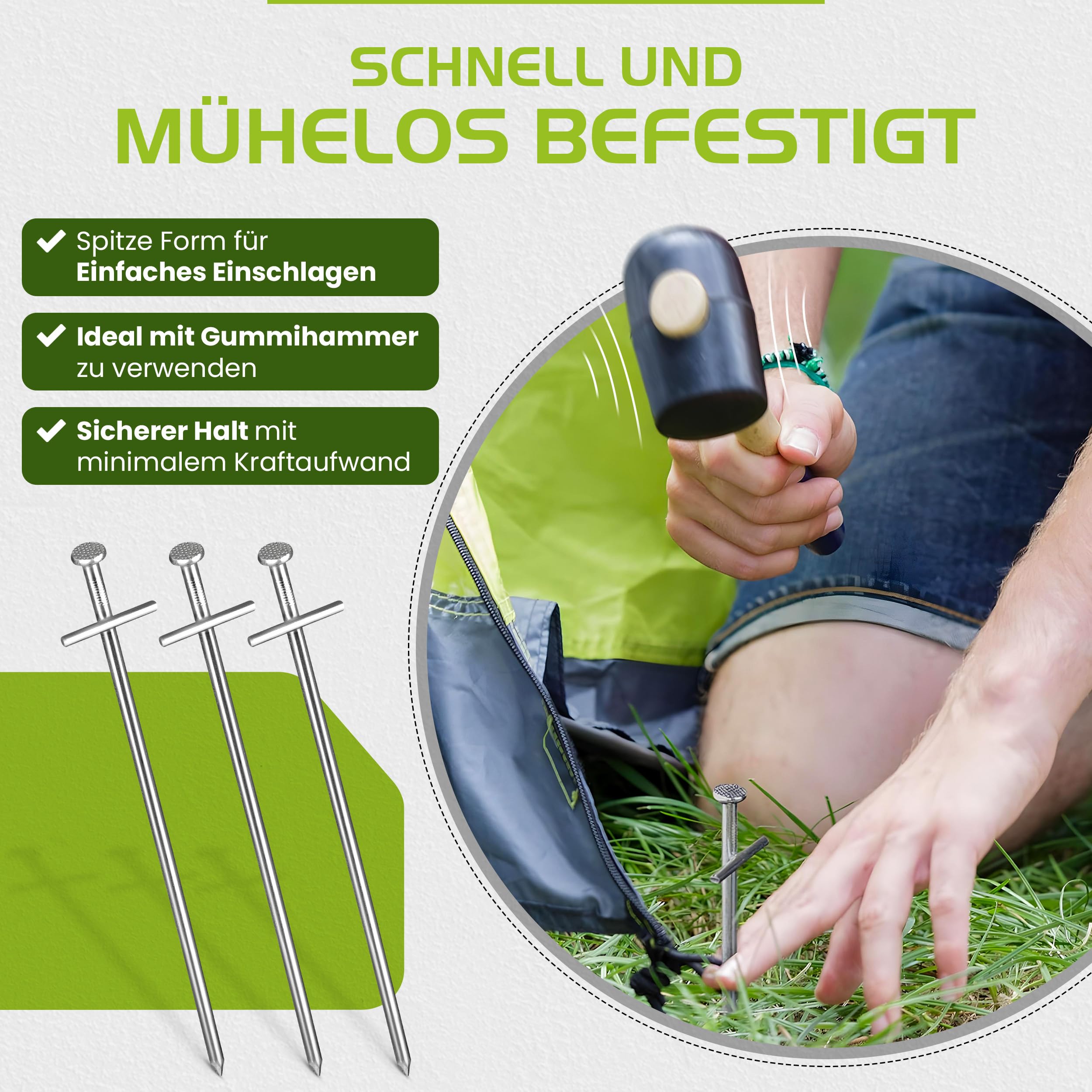 Balinco - Bodenanker 30er Set 230x6 mm - Anti-Rost Heringe mit T-Profil aus verzinktem Stahl – Stabile Zeltheringe für Camping, Zelt, Pavillon, Sonnensegel, Abspannleinen – Erdnägel für Harte Böden