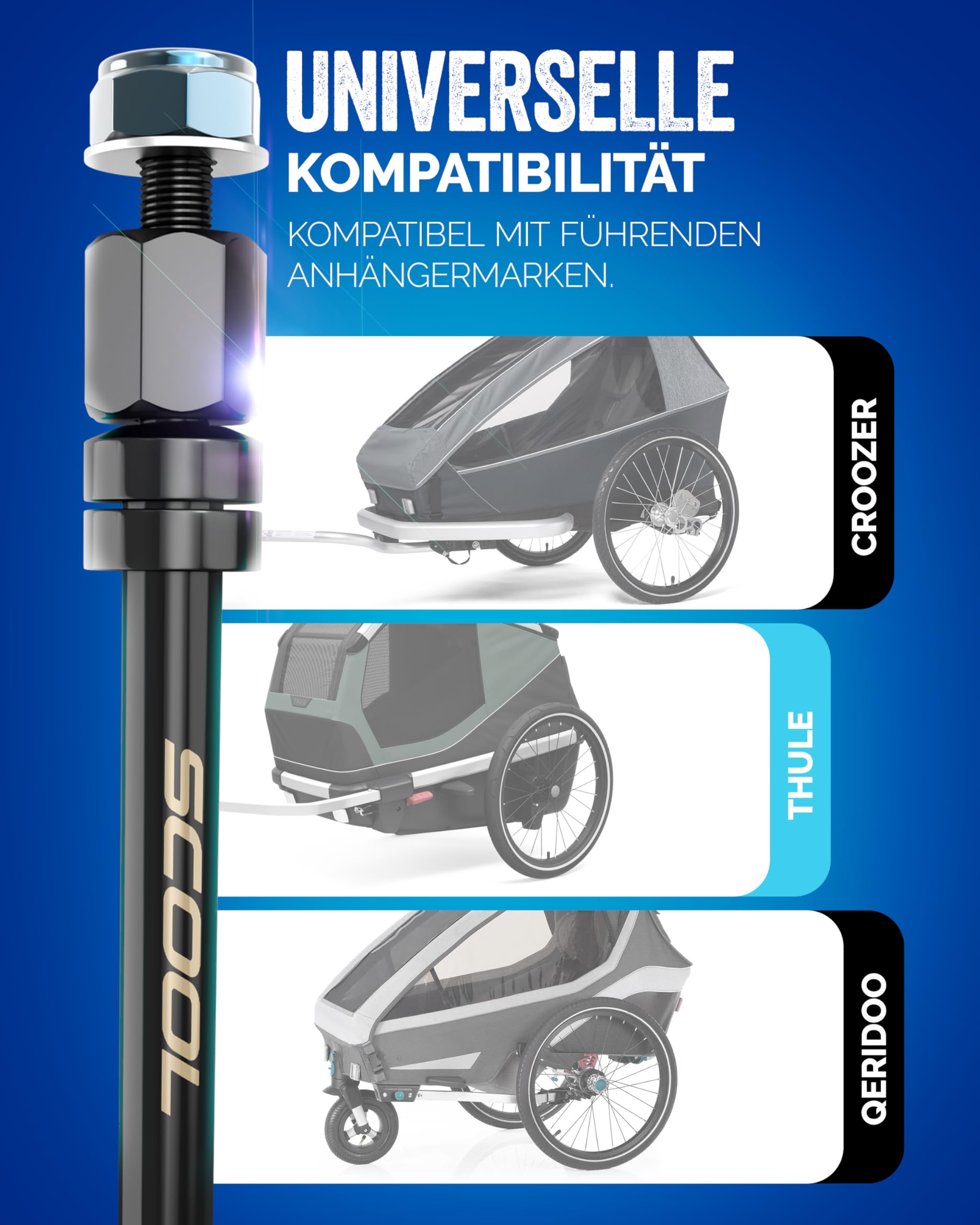 Asse a innesto per rimorchio bicicletta – Adattatore M12 per tutte le lunghezze – Rimorchio bicicletta – Assale con adattatore (M12 x 1,0)