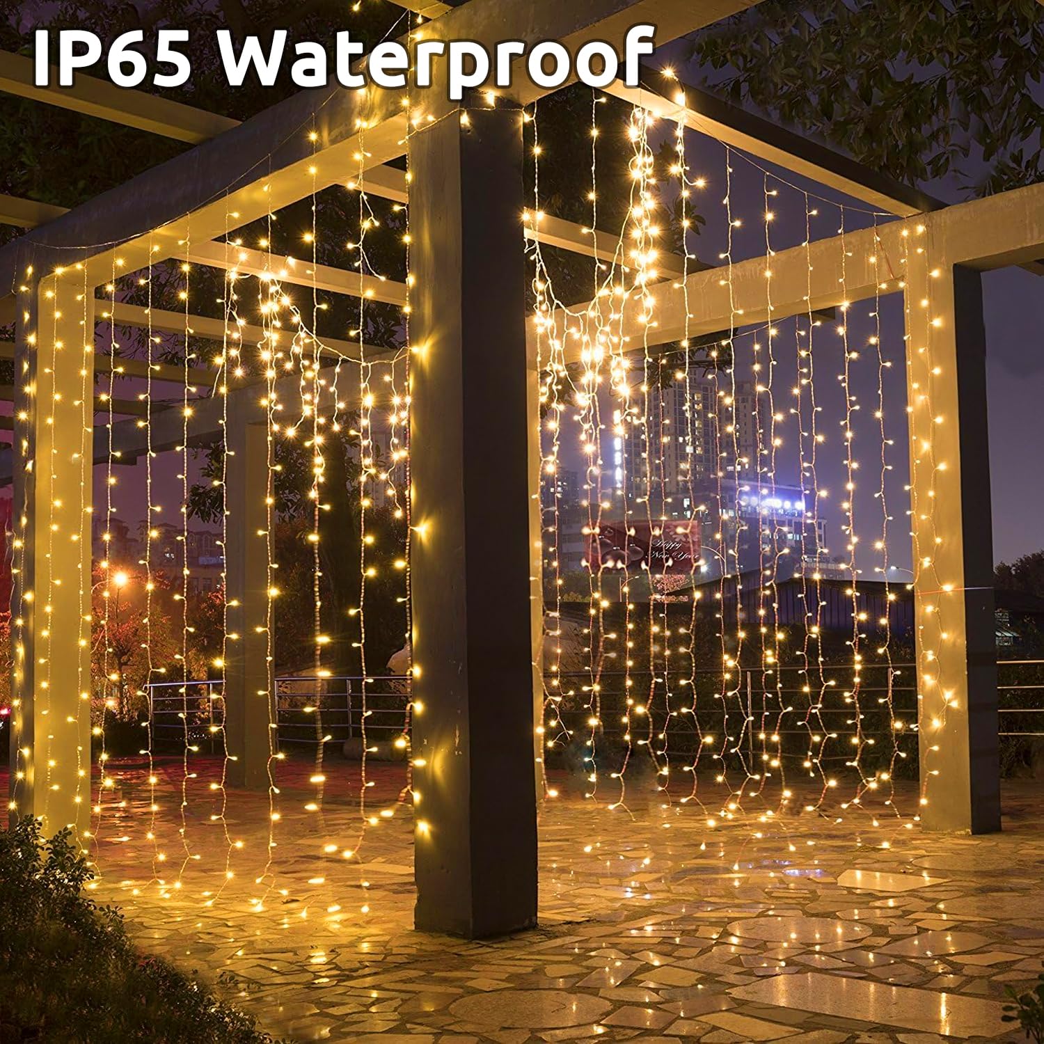 Cozymeow Cortina de Luces 6M x 3M 600 LED Guirnaldas Luminosas Exterior, Cascada de Luces Impermeable con Enchufe, Luces para Decoración Boda, Jardín, Terraza, Eventos y Fiestas - Blanco Cálido