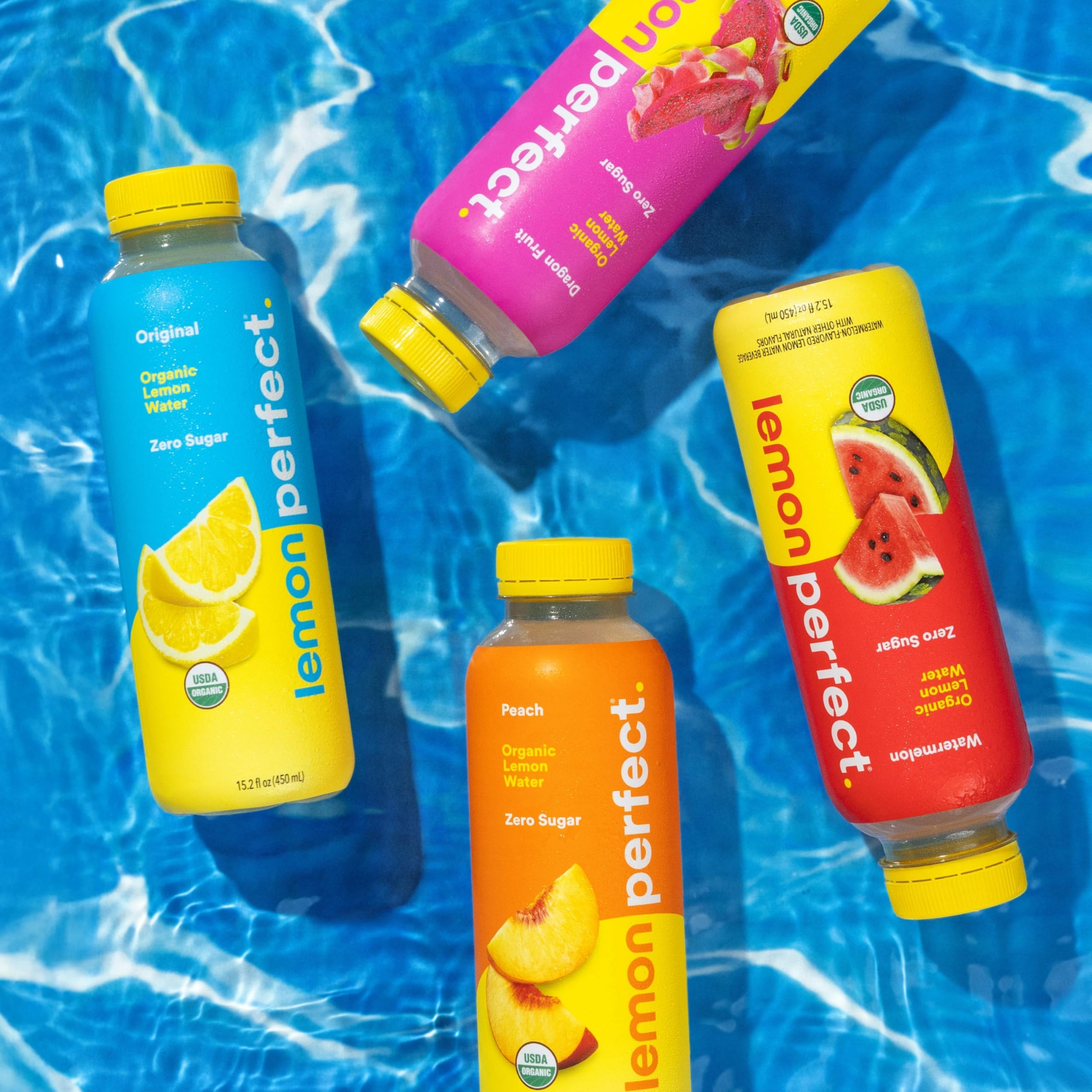 Lemon Perfect 4 Flavours Moisturizing Lemon Water No Sugar Healthy Hydration Drinks Organic 450ml Bottles (Pack of 12)
