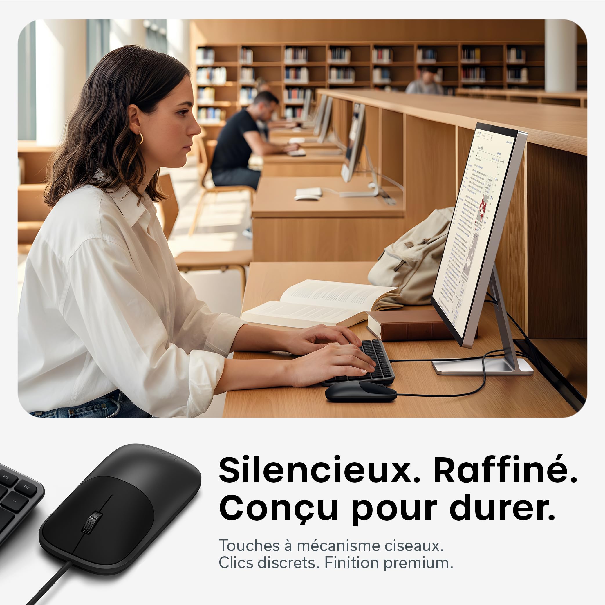 SATECHI Combo Clavier et Souris Filaire Slim CLX3 𝗤𝗪𝗘𝗥𝗧𝗬 𝗨𝗦, USB-C Plug and Play, Idéal pour Bureau, Compatible avec Mac, Windows et Android – Noir Sidéral