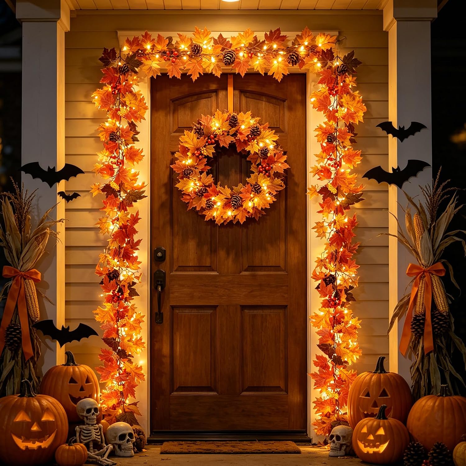 Fall Garland with Lights, 6FT 25LED Lighted Fall Garland Fall Decorations