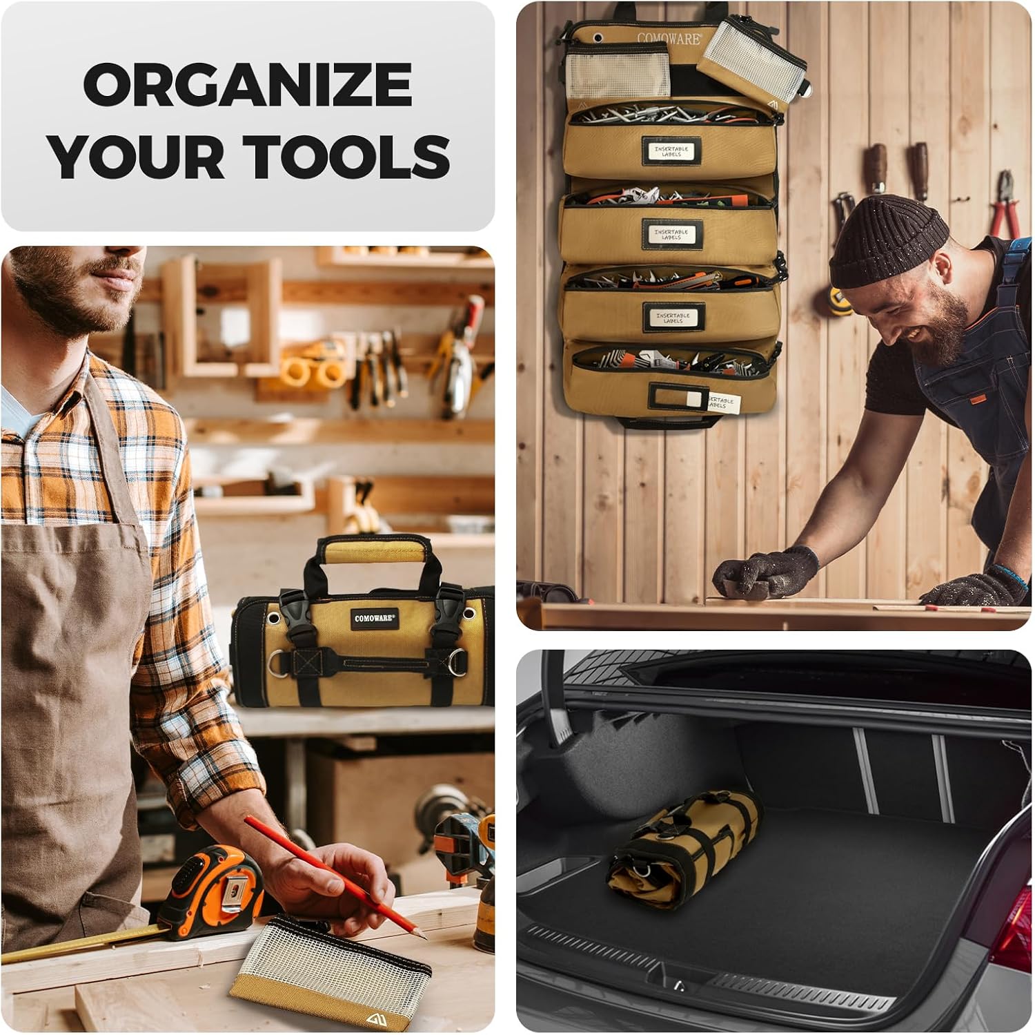 COMOWARE Roll Up Tool Bag, 600D Oxford PVC Coated Tool Organizer with 11 Pouches, 5 Exterior Wrench Pockets & Adjustable 51.2" Shoulder Strap for Mechanics, Plumbers, Camping, Motorcycle - Image 6