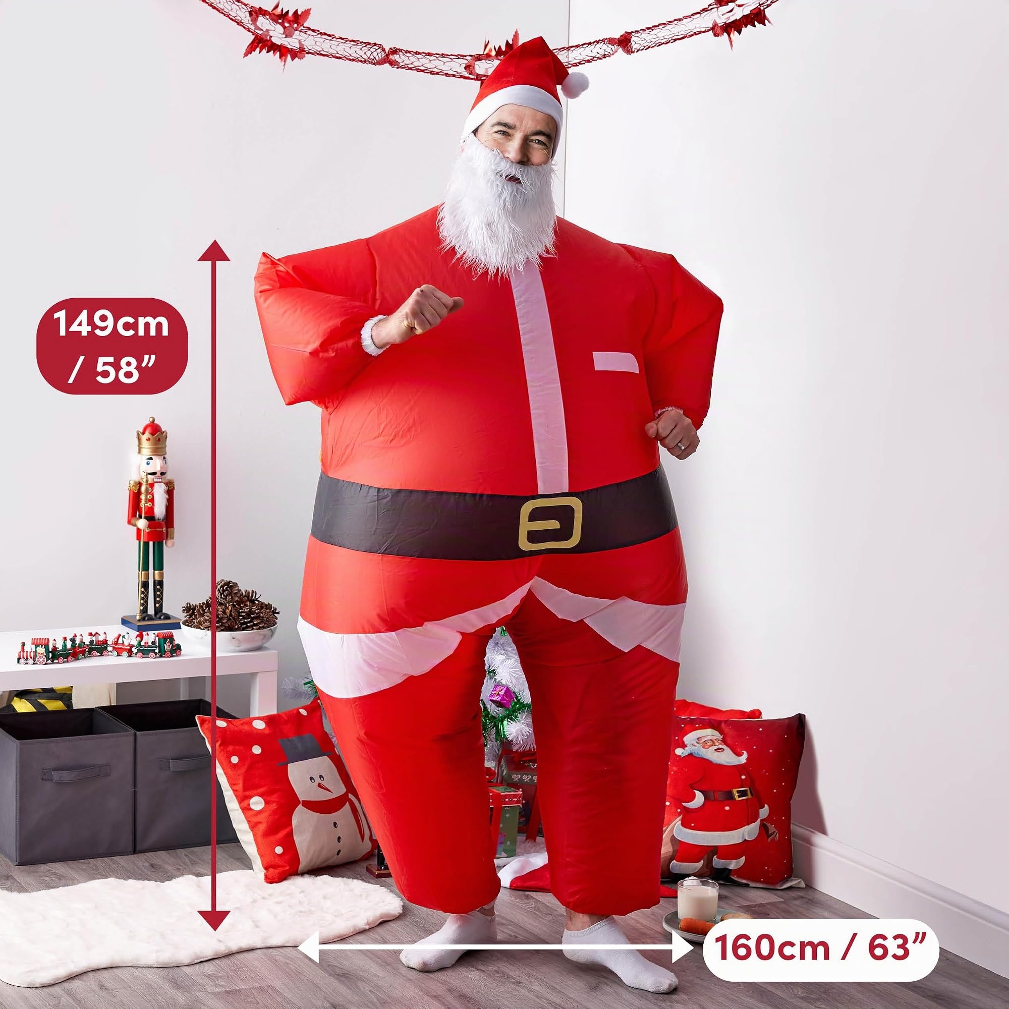 THE TWIDDLERS Déguisement de Père Noël Gonflable avec Chapeau & Barbe pour Adultes - Costume Rigolo pour Noël & Fêtes d'Enfants - Solide & Facile à Gonfler