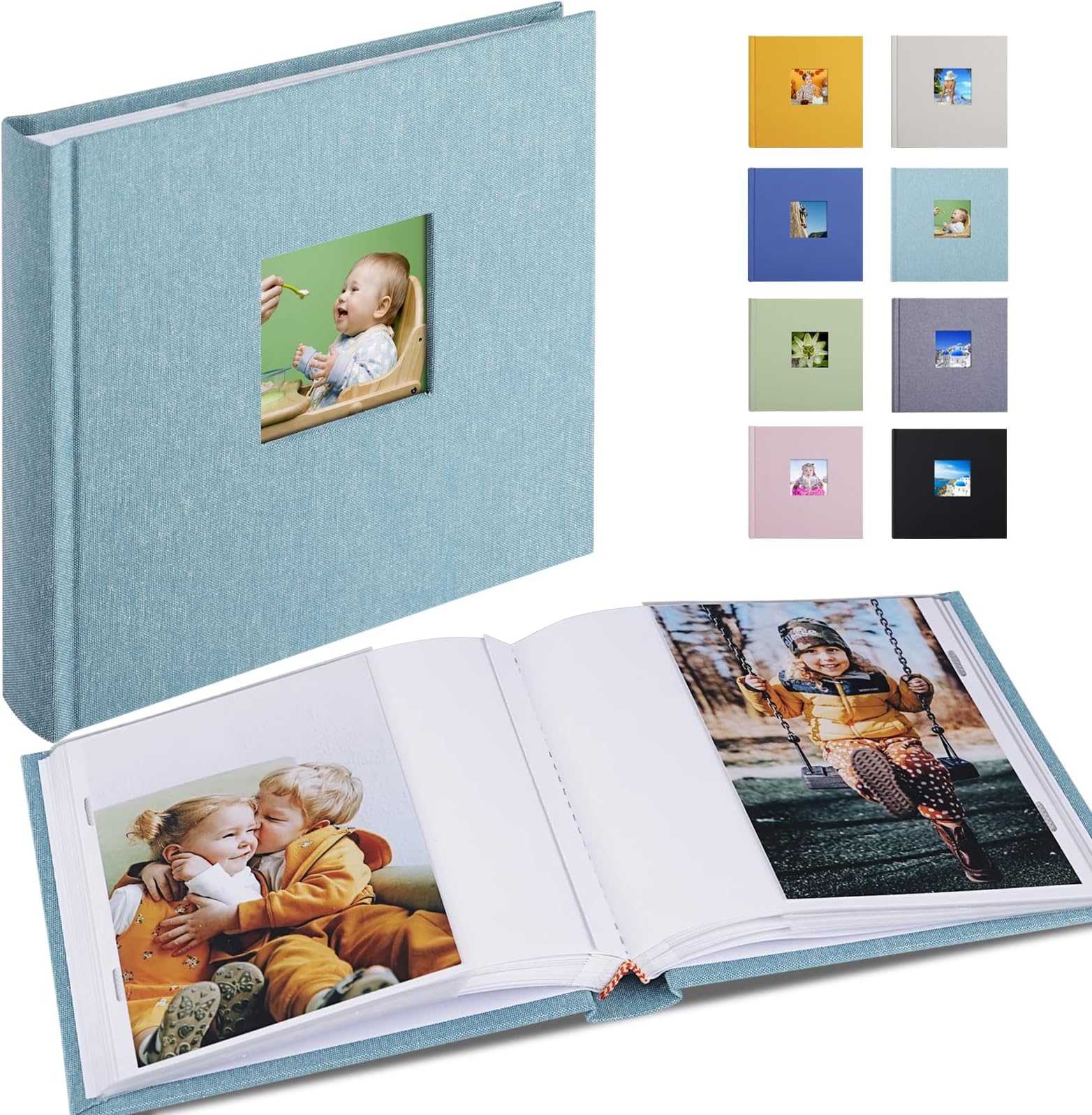 Photo Album 4x6 Hold 60 Photos with Memo Vertical Slip-in Pockets Photo Book, Linen Cover Picture Photo Albums with Writing Space for Wedding Baby Mother's Day Cyan Blue