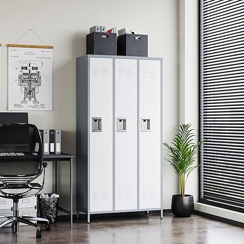 Miniatura 2 de Letaya Taquillas de metal para empleados armario de almacenamiento de 3 puertas con estantes y gabinete de acero con cerradura para la escuela,