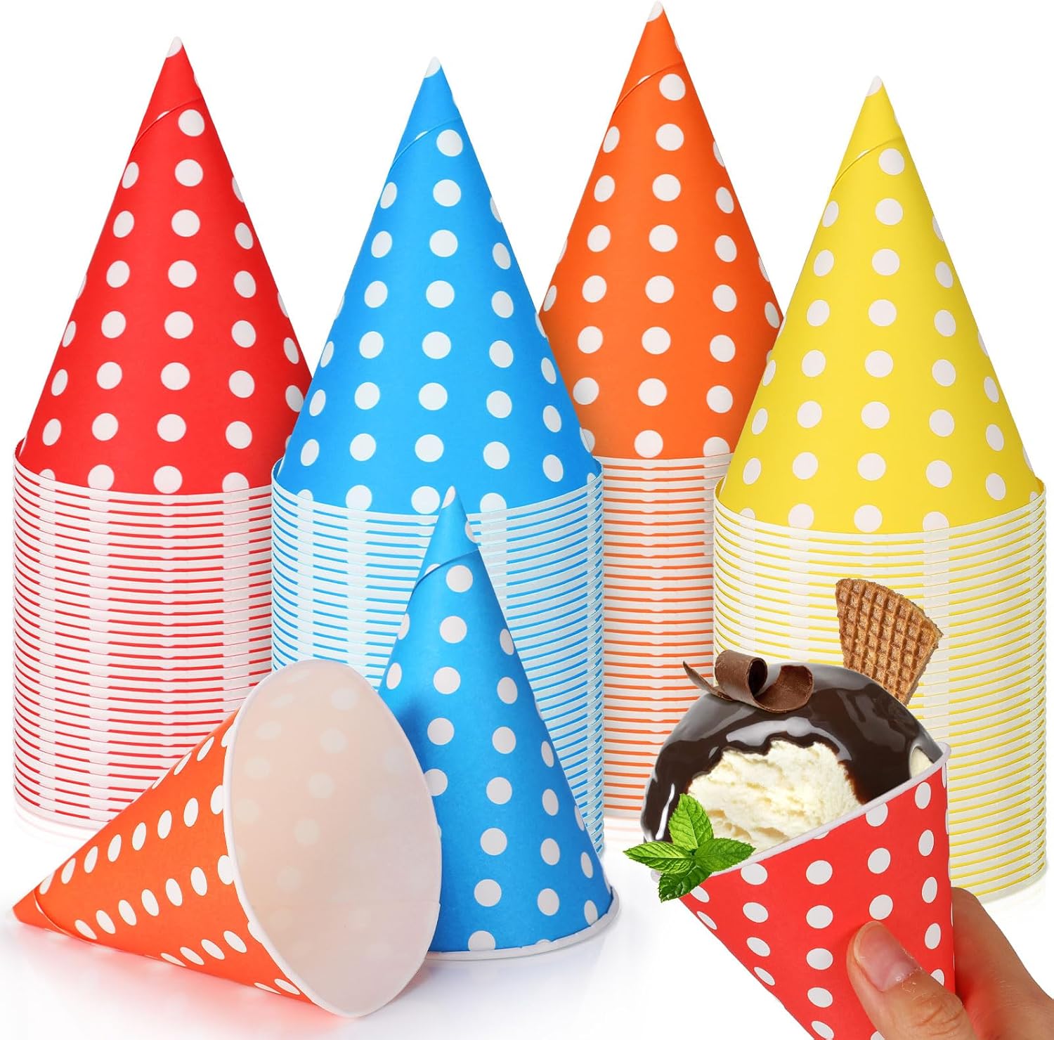 Eaasty Snow Cone Cups 4.5 oz Disposable Paper Cone Cups