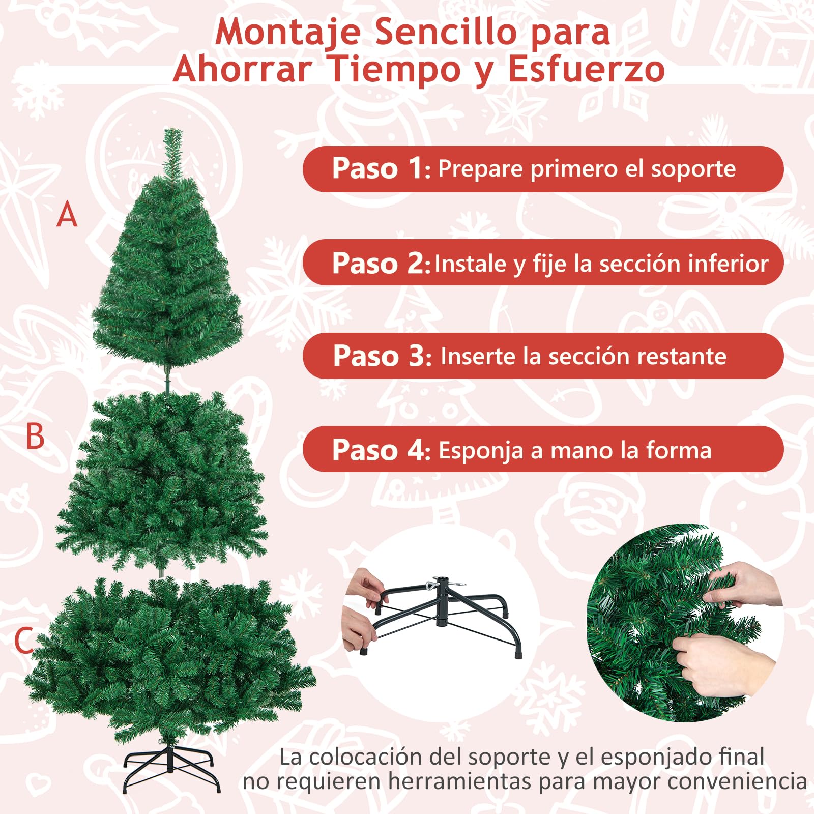 GIANTEX Árbol de Navidad Artificial de 150/180/210/240 cm, Árbol Decorativo con Soporte de Metal, con 350/650/950/1138 Ramas de PVC, Decoración de Navidad para Hogar y Oficina, Verde (210 cm)