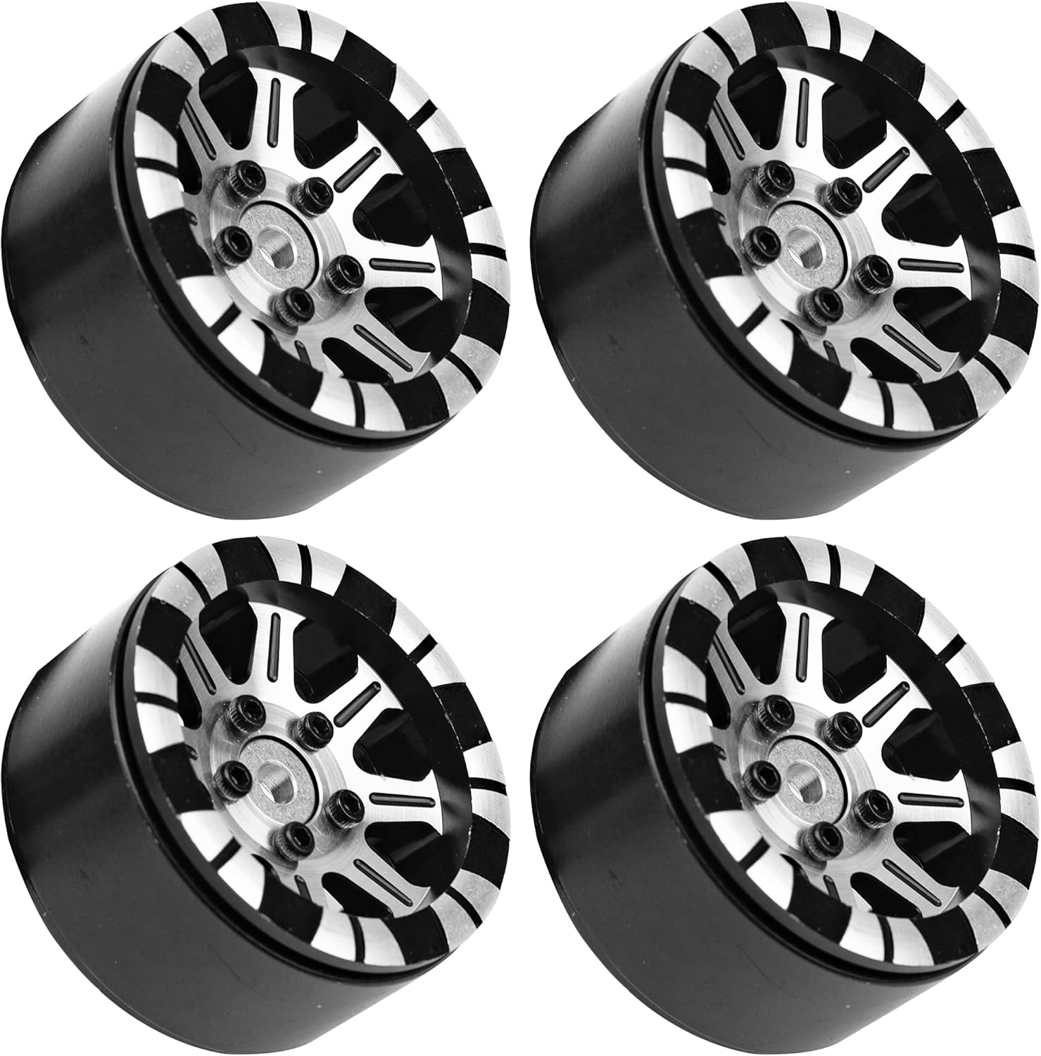 4Pack HIRCQOO Metal 1.9 inch Beadlock Wheel Rims 12 Hex Hubs CNC Machined Compatible with Axial SCX10 90046 SCX10-III Redcat Gen7 Gen8 RC4WD D90 Traxxas TRX4 MST 1/10 RC Crawler