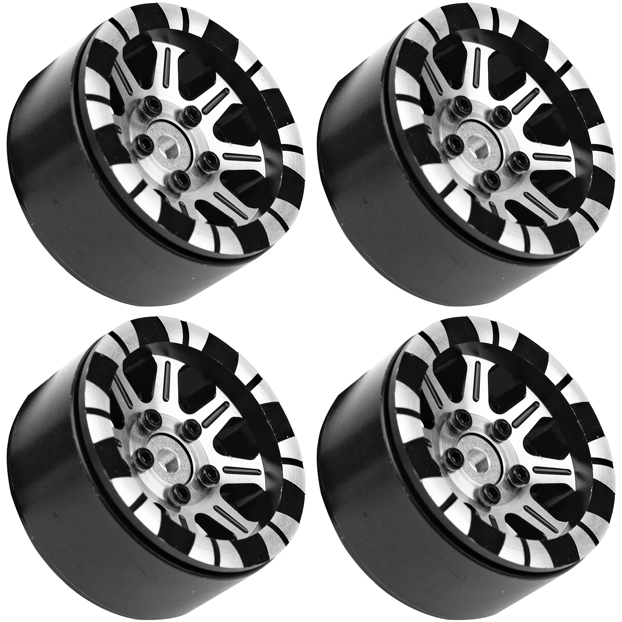 4Pack HIRCQOO Metal 1.9 inch Beadlock Wheel Rims 12 Hex Hubs CNC Machined Compatible with Axial SCX10 90046 SCX10-III Redcat Gen7 Gen8 RC4WD D90 Traxxas TRX4 MST 1/10 RC Crawler