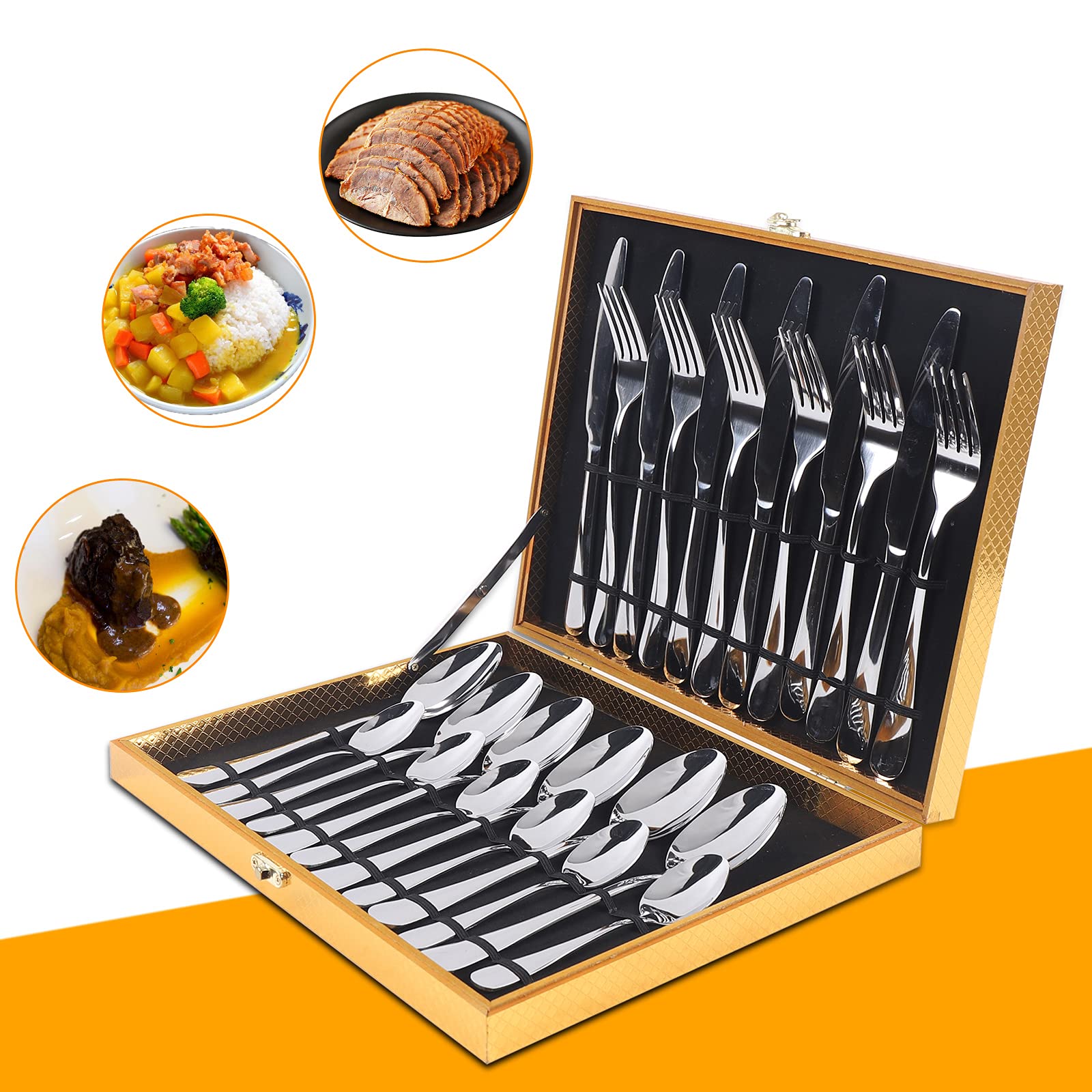 Set forchette posate in acciaio inox con manico in ceramica, forchette da tavola, forchette da dessert ideali e cucchiaio da dessert