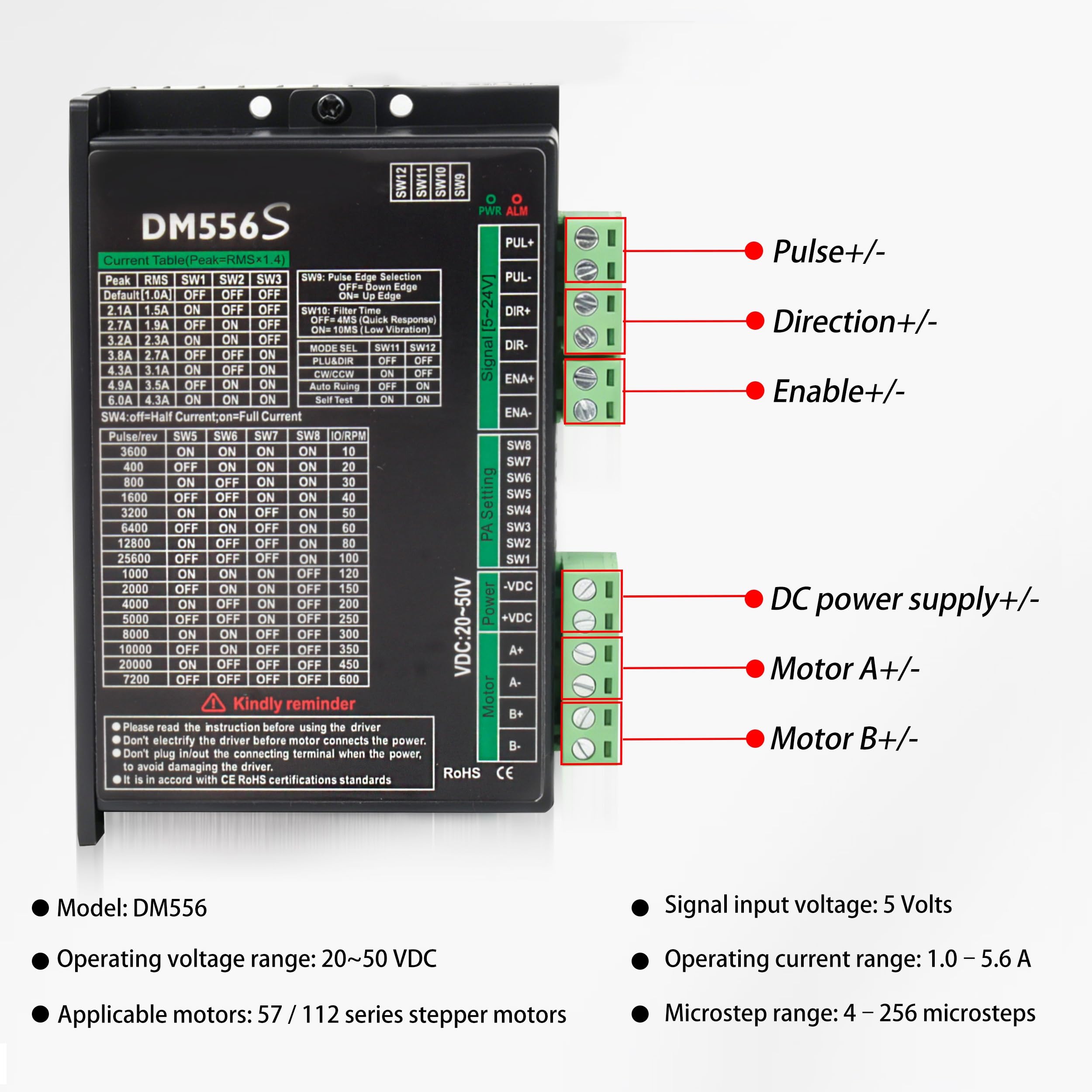 RATTMMOTOR 3 Achsen CNC Steuerung Kit Nema 23 Schrittmotor 425oz-in 112mm, DM556S Schrittmotor Treiber 6A 256 Microstep, 5 Achsen Parallel Interface Breakut Board + 400W 36V Netzteil