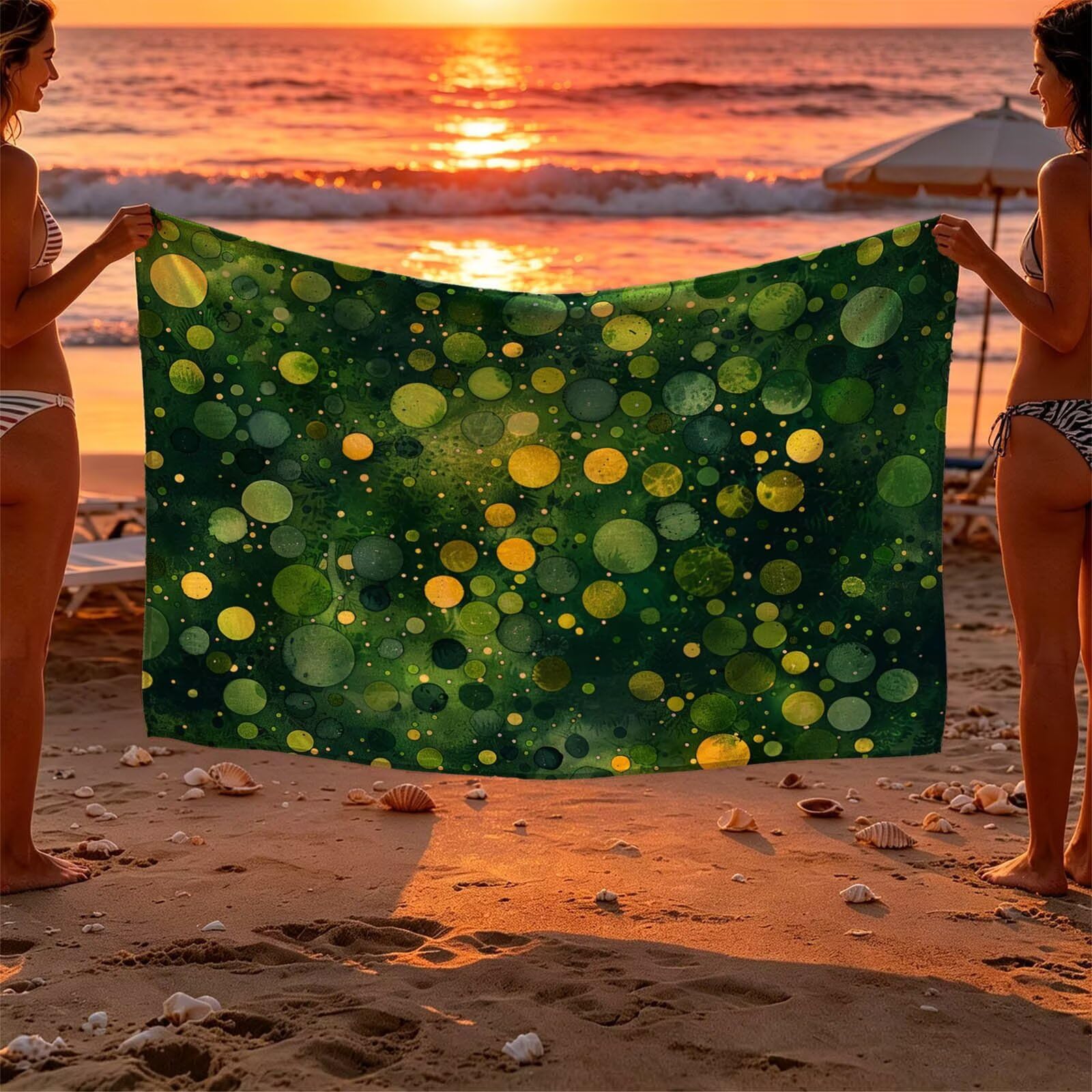 Toalla Playa Grande 160 x 220 Vacaciones Accesorios Viaje, Toalla Playa Verde Suave Cómodo Secado Rápido, Redondo Toallas Baño Grandes 220x160cm para Yoga Fitness Natación Sauna Baño Regalo XTLS-1792