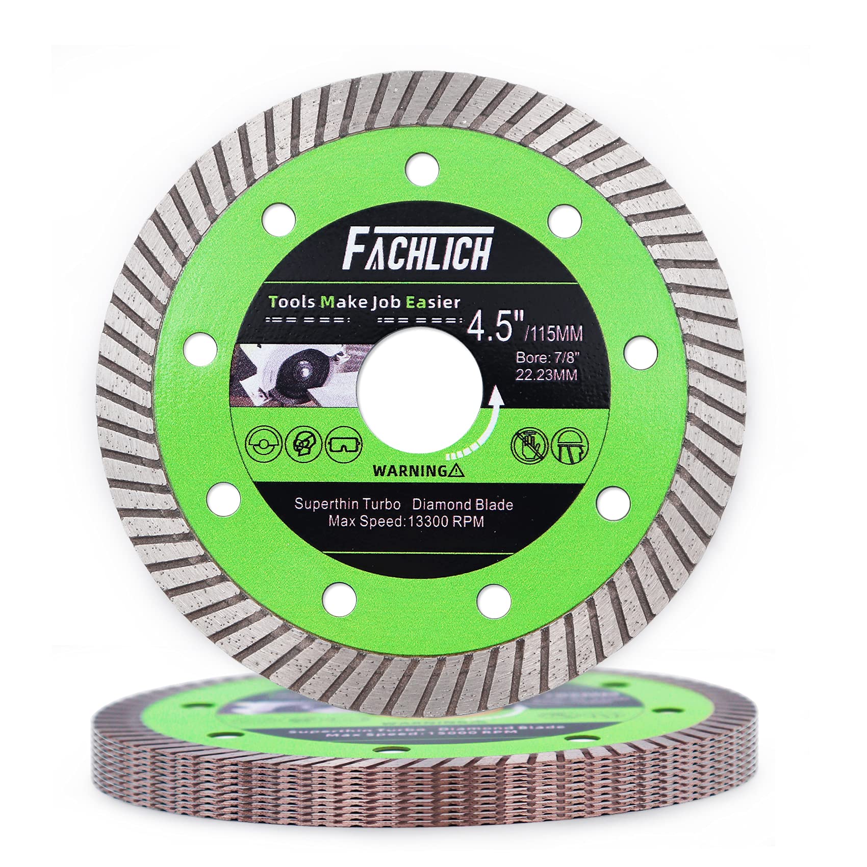 FACHLICH Super-Thin Diamond Saw Blade 10pcs 4-1/2 Inch 115mm for Dry Cutting Hard Masonry Ceramic Tile Granite, Arbor 7/8 Inch