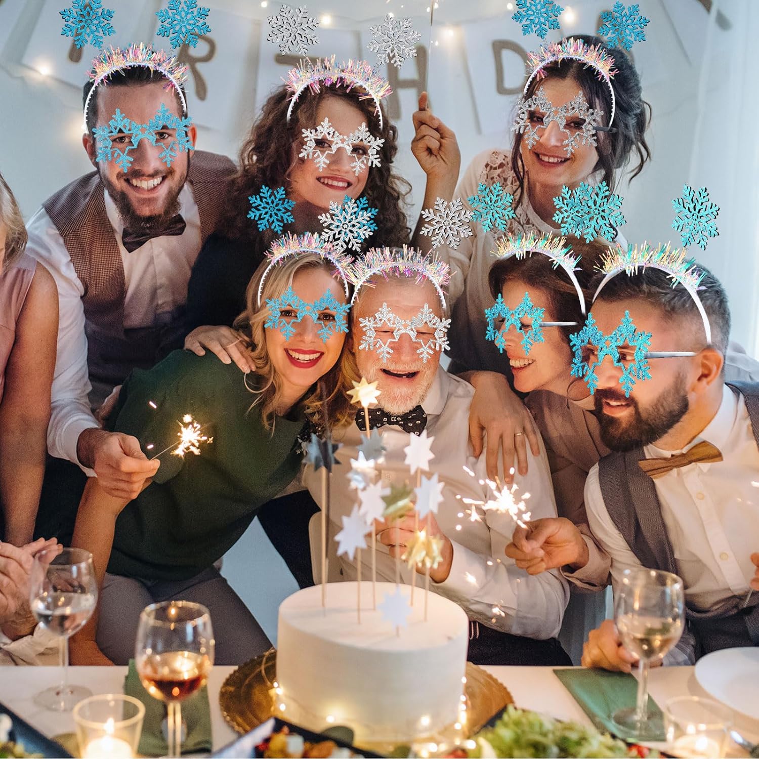 Libima 24 Pcs Snowflake Headband Glasses Princess Hair Hoops Snow Sunglasses Sets Snowflake Headband for Kids Winter Party