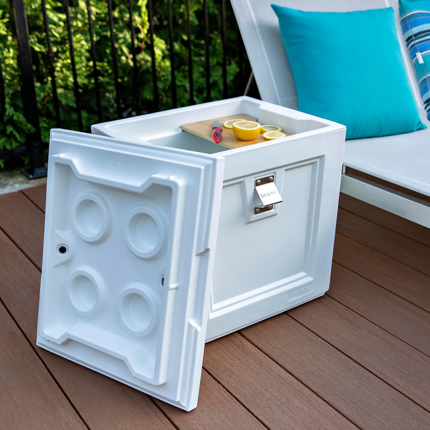 Mayne Fairfield Patio Cooler - White - 17in L x 20in W x 20in H - 50 Quart Capacity - Fade Resistant - Polyethylene (4862-W)