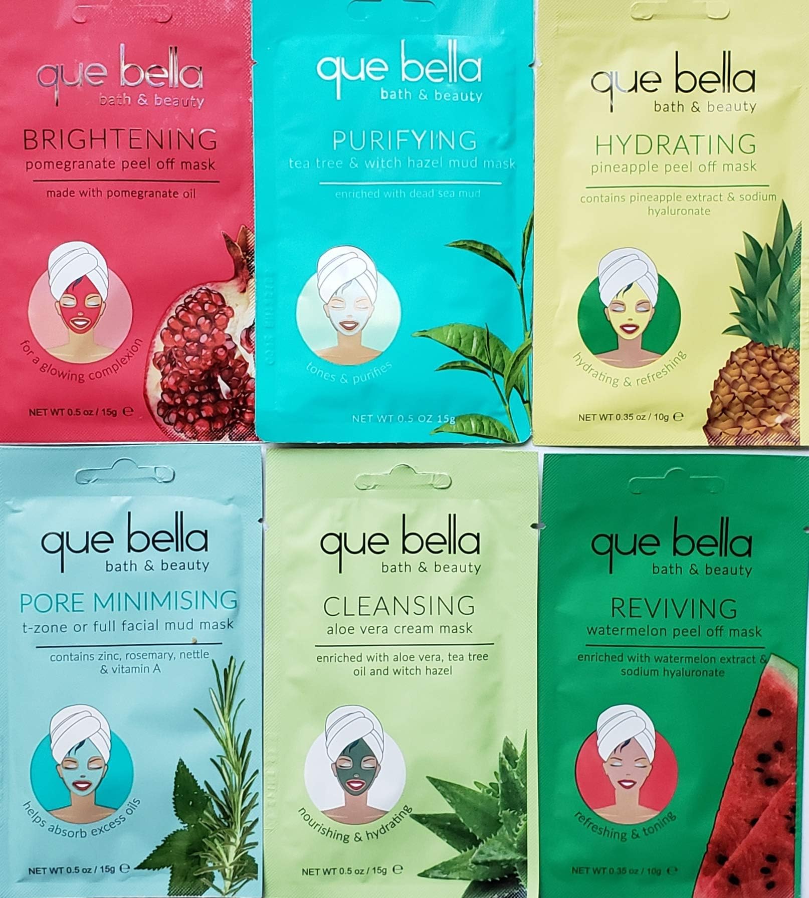 Face Mask Pamper Me Gift Set Including 6 Popular Que Bella Face Masks in a Gift Bag