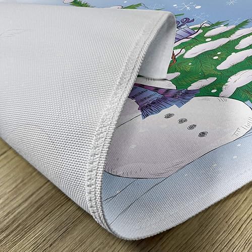 Miniatura 5 de Ambesonne Juego de 4 manteles individuales de Navidad, muñeco de nieve en el invierno, muérdago, sombrero y bufanda, árbol y pájaro, manteles