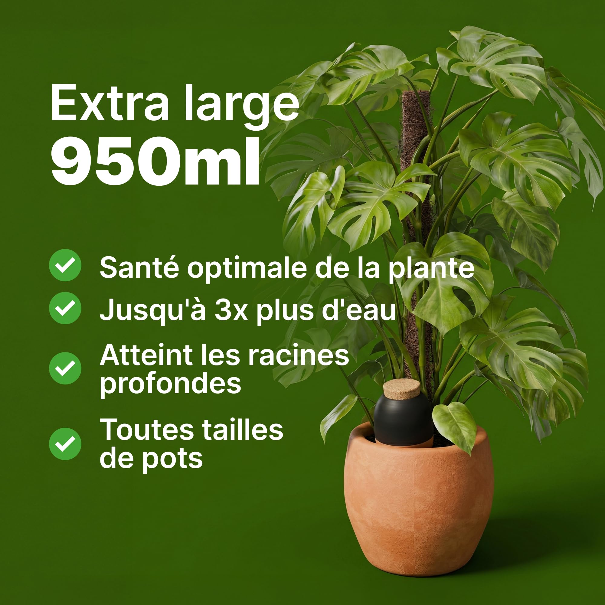 MINISMUS Ollas Terre Cuite, Oya Arrosage Plantes Intérieur, Oyas Autoarrosant, Diffuseur Eau Plante, Cône Arrosage, 950ml 4 Pièce
