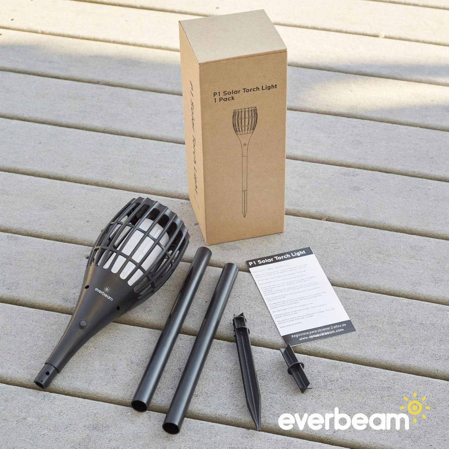 Everbeam P1 Antorcha Solar LED con Llama Parpadeante para Exterior - 2 Pack