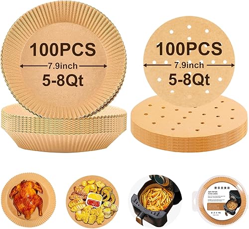Forros de papel para freidora de aire, 200 piezas de papel pergamino, forro de papel desechable para freidora de aire para microondas, forros