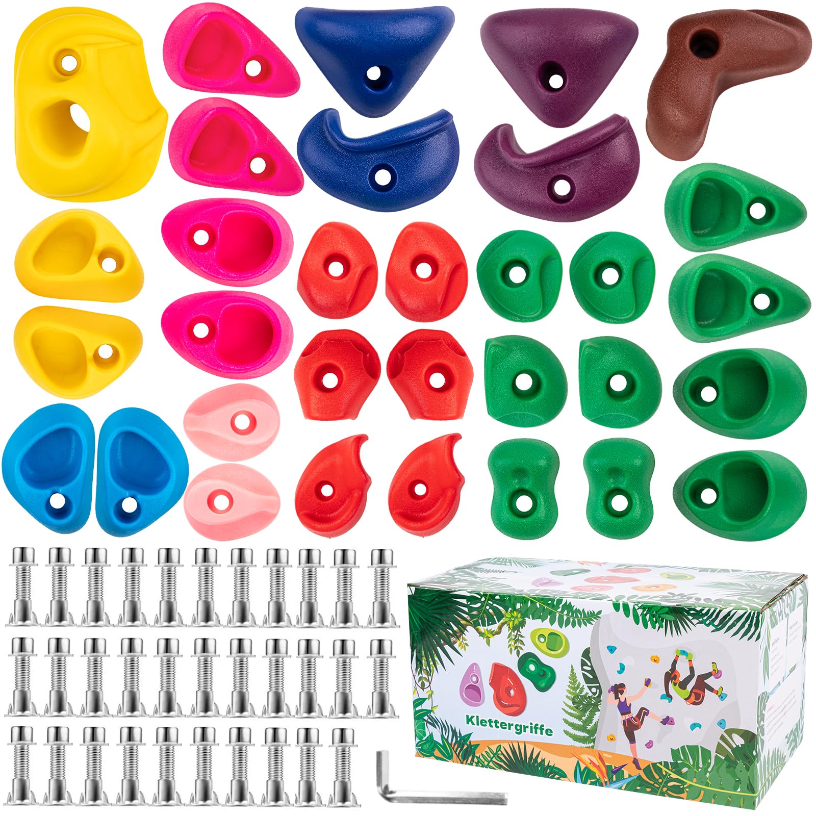 CIMOYBAI 32 Stücke Klettergriffe, Klettersteine Kinder, Farben Klettergriffe Kinder, Kletterwand Griffe Für Spielturm Und Kletterwand, Weihnachts und Geburtstagsgeschenke für Kinder