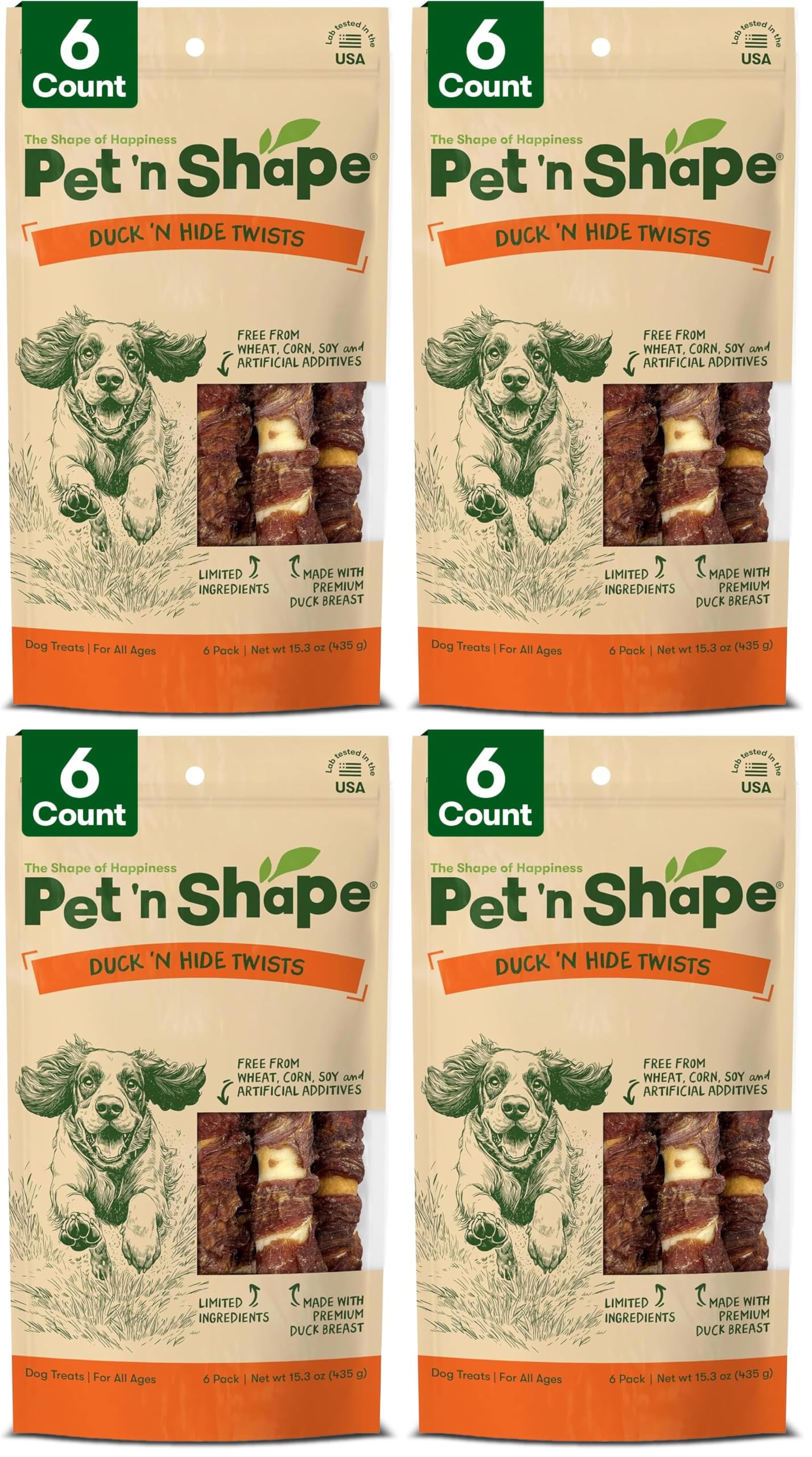 Pet 'n Shape Duck 'n Hide Twist - Duck Wrapped Rawhide Natural Dog Treats, Large, 6 Count (Pack of 4)