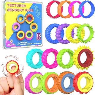 Fidget Toys Spinner Rings for Kids – Anxiety Relief Sensory Toys for Kids with Autism, ADHD Tool for Kids & Adults, Quiet Fidget Ring for Classroom Prizes & Stocking Stuffers (18 Pack Safe Rubber)