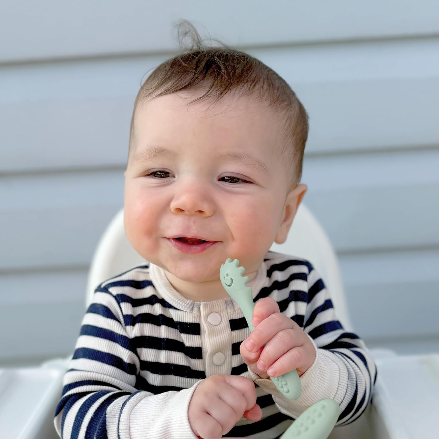 Dreambaby Scoop Mash and Twist Silicone Baby Spoon Set - 3 Stage Toddler Utensils for Baby Led Weaning - Soft Bite Training Spoons, Seafoam