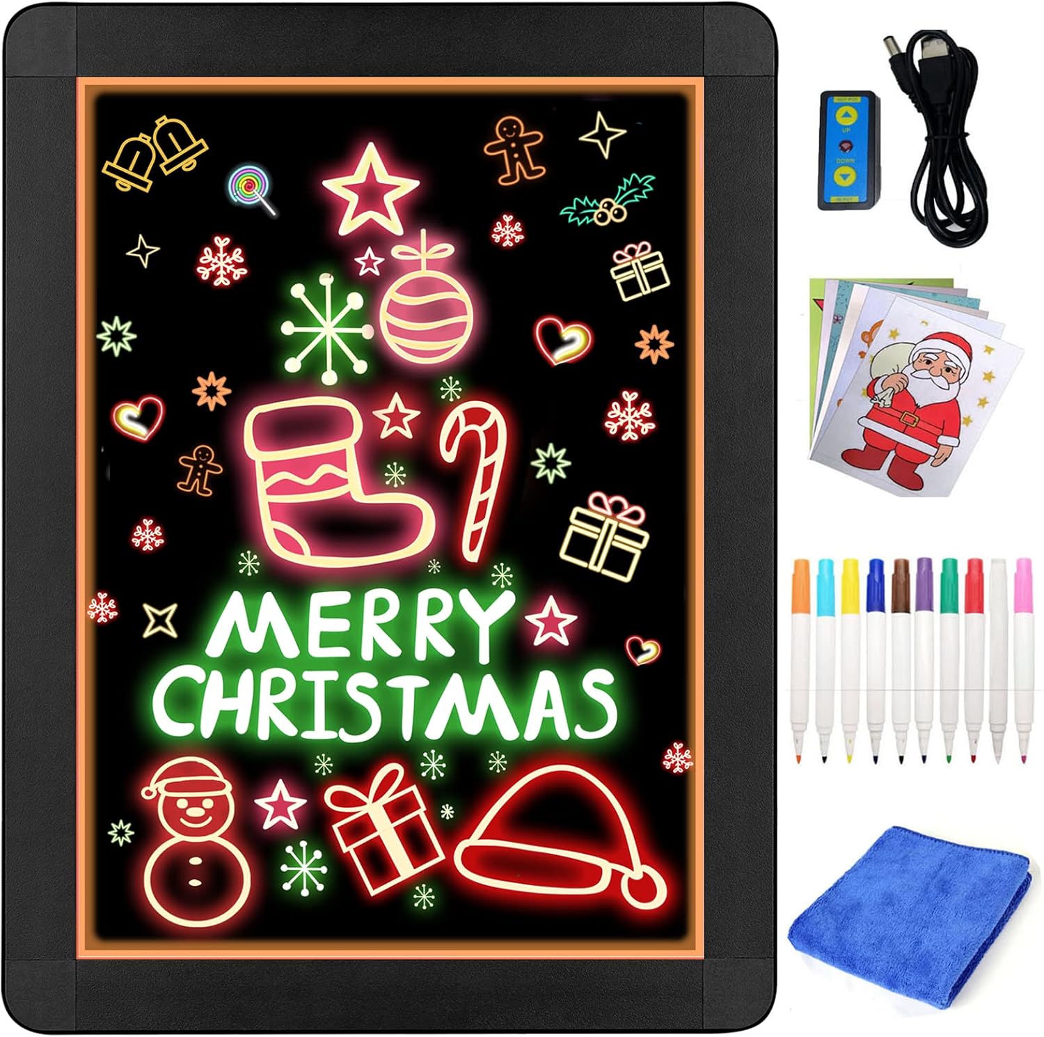 CELLANAN LED Message Writing Board,16” x 12” Light Up Drawing Board Chalkboard Erasable Neon Doodle Flashing Sign Board with 10 Colors Markers for Kitchen,Supermarkets, Bars, Wedding : Office Products