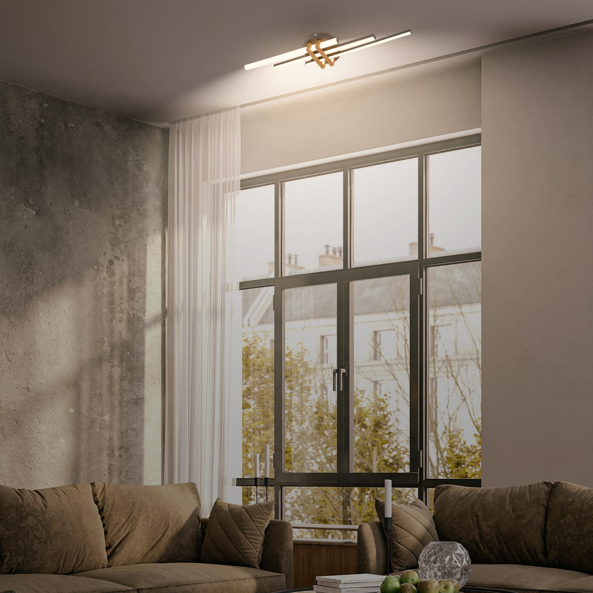 BRILONER - Lampa sufitowa LED z ciepłym białym światłem, profile narożne, salon, sypialnia, lampa sufitowa, 78,5 x 16 x 7,5 cm, czarno-drewno