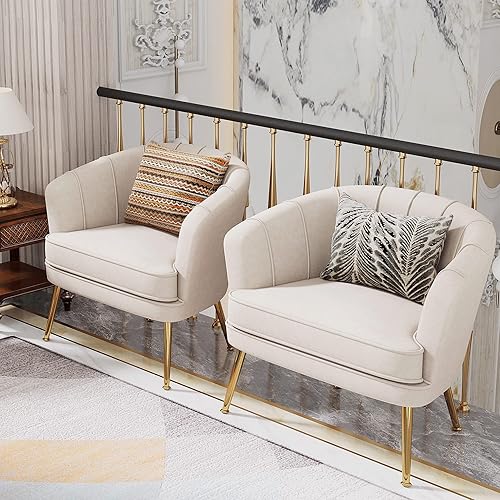 Miniatura 10 de Silla de acento de terciopelo Andeworld, silla de sofá individual moderna tapizada, sillón de club barrel cómodo para sala de estar con patas de