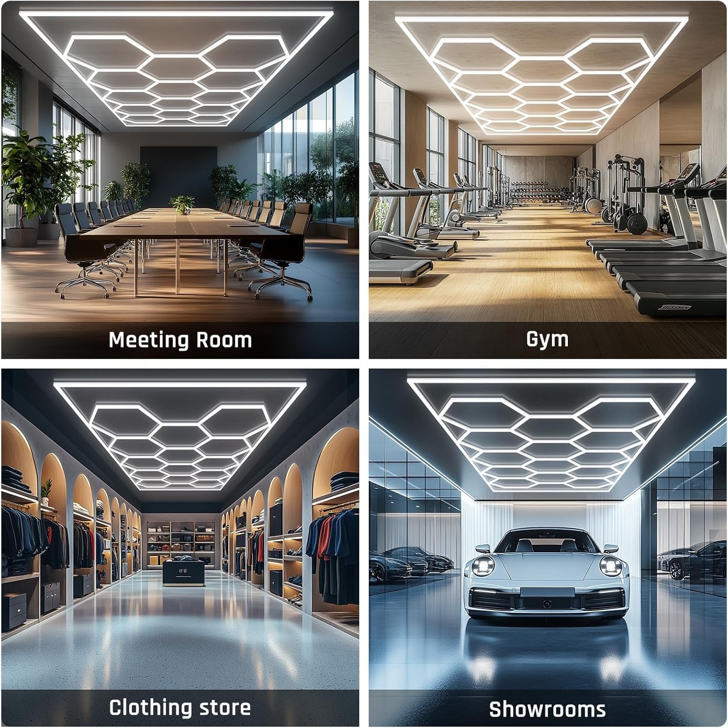 Éclairage de garage hexagonal à LED ultra-lumineux, 14 ampoules 672 W, connectable pour plafond d'atelier, garage, entrepôt, salle de sport, sous-sol 14HEX