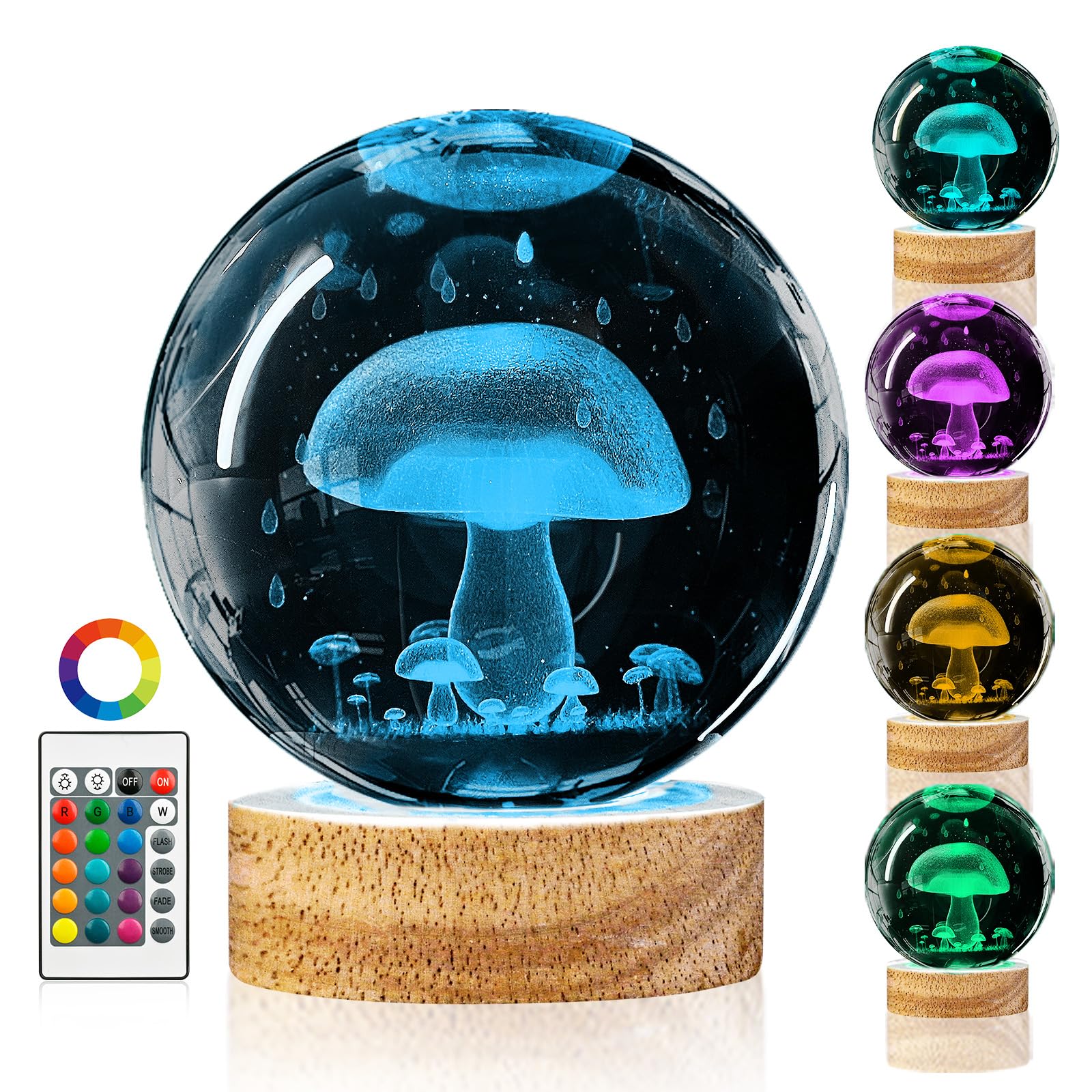 DCORIUNTG 3D Crystal Ball Night Light with Remote - Upgraded 3.15