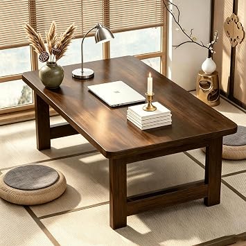 Foldable Japanese Floor Table No Assembly Required for Small Spaces | Low Bamboo Desk for Laptop Study Coffee Tea Meditation Yoga, Low Coffee Table Small for Living Room Tatami Dining