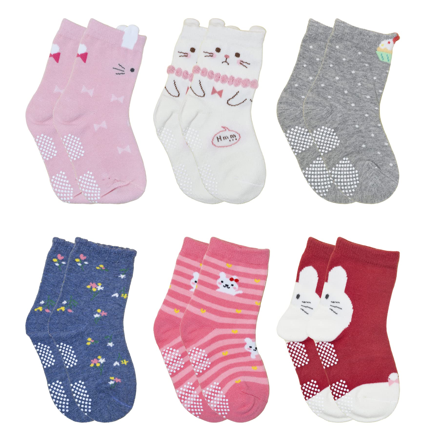 Koochie-Koo Cotton Baby Socks For Girls, Kids Socks For Baby Girls, Anti Skid Socks For Girls, Anti Slip Socks For Babies, Multicolor, 12-18 Months (Pack Of 6, Ankle Length)
