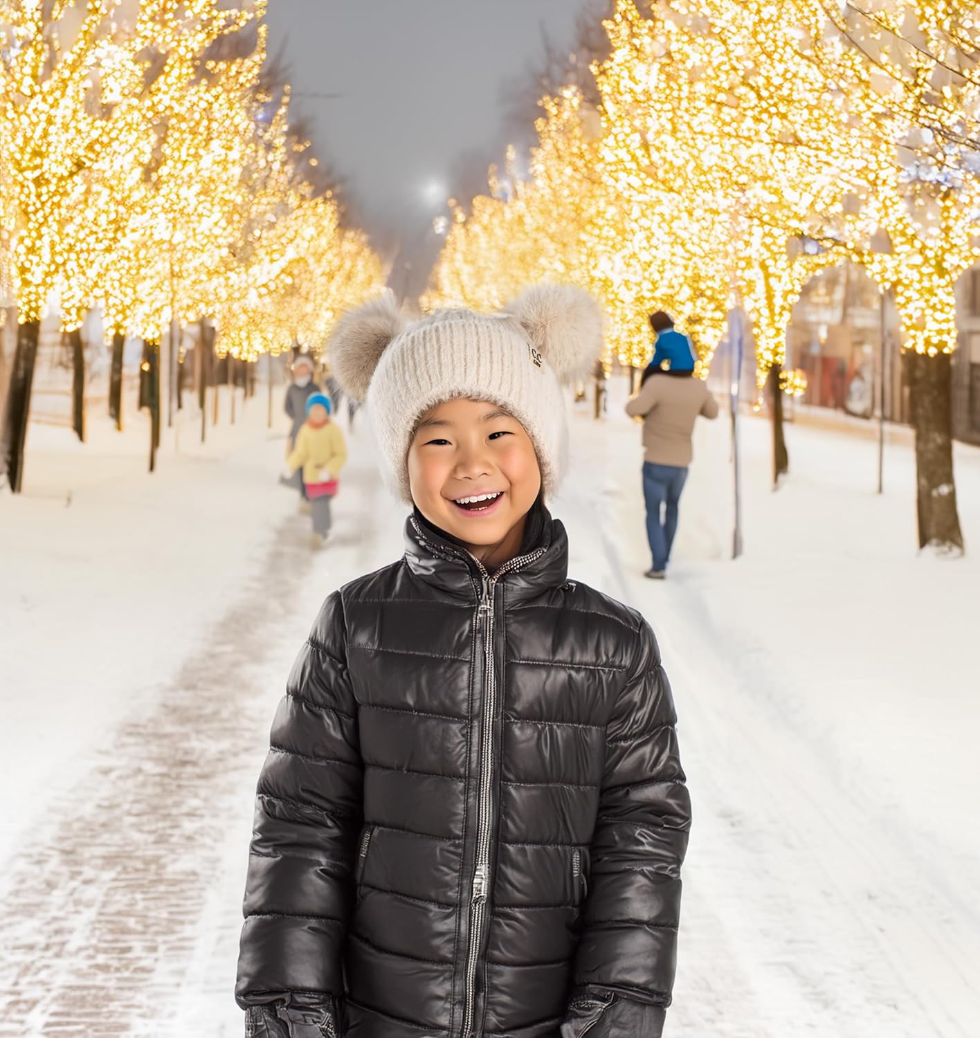 Funky Junque Kids Beanie with Earflaps Faux Fur Double Pom Pom, Warm Winter Beanies for Girls, Toddlers, Children Ages 1-6 - Image 4