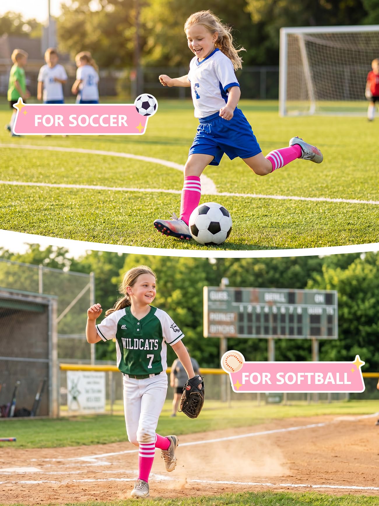 American Trends Calzini da calcio per bambini e ragazzi, con tubo lungo al ginocchio, per softball e baseball