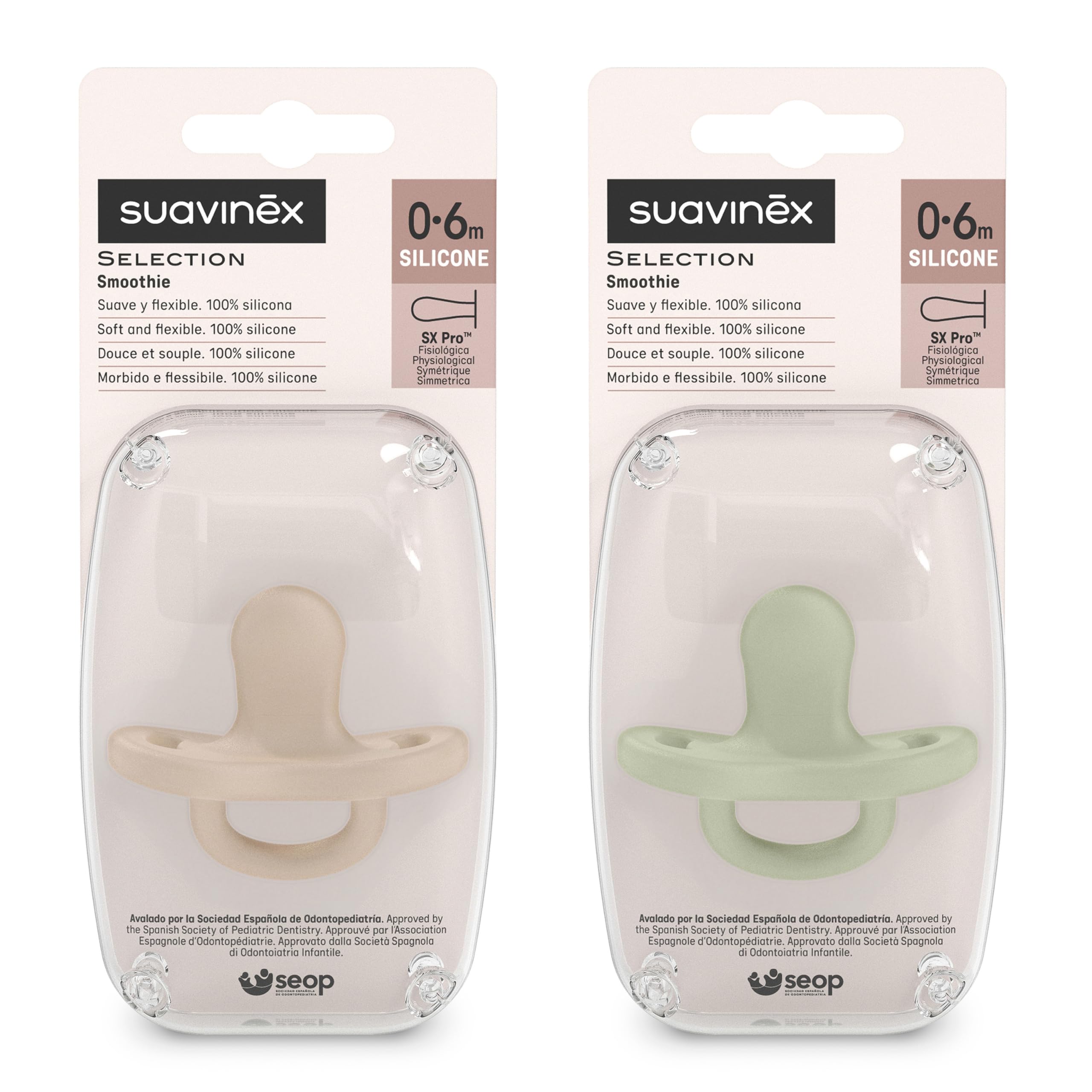 Suavinex, Pack 2 Chupetes Todo Silicona, Bebés 0/6 Meses y Recién Nacidos, Tetina Fisiológica Sx Pro, Blandito y Flexible, Ideal Dormir, Respeta el Desarrollo Bucodental, Colour Essence, Irish + Verde