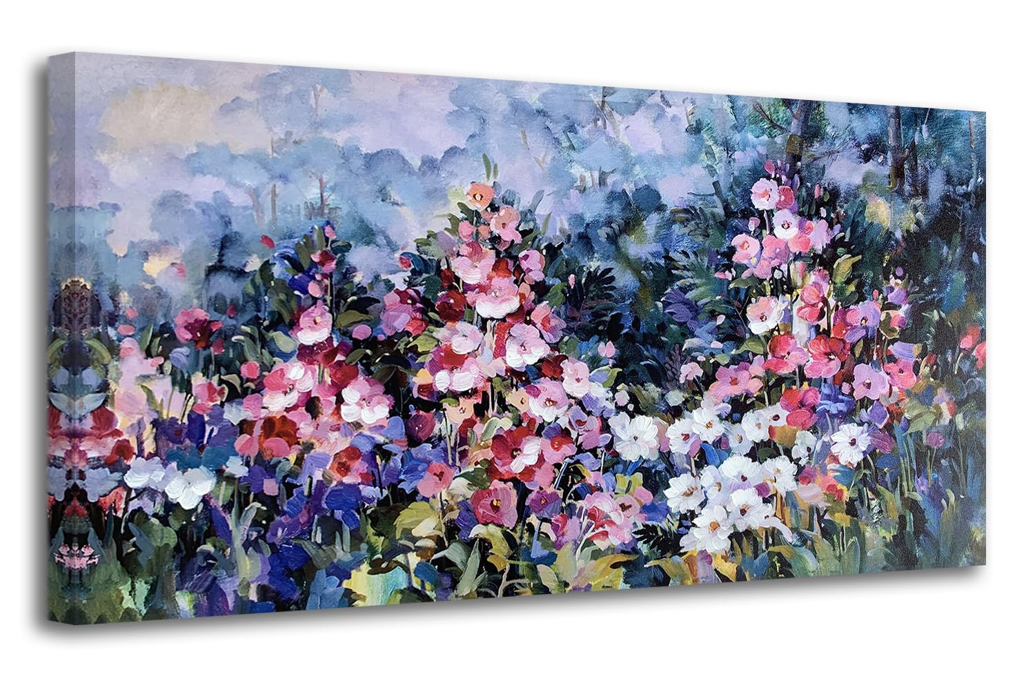 Flower Wall Art Canvas for Living Room Painting Colorful Floral Painting Framed Artwork for Bedroom Home Office Wall Décor, Large Size 48"x24"