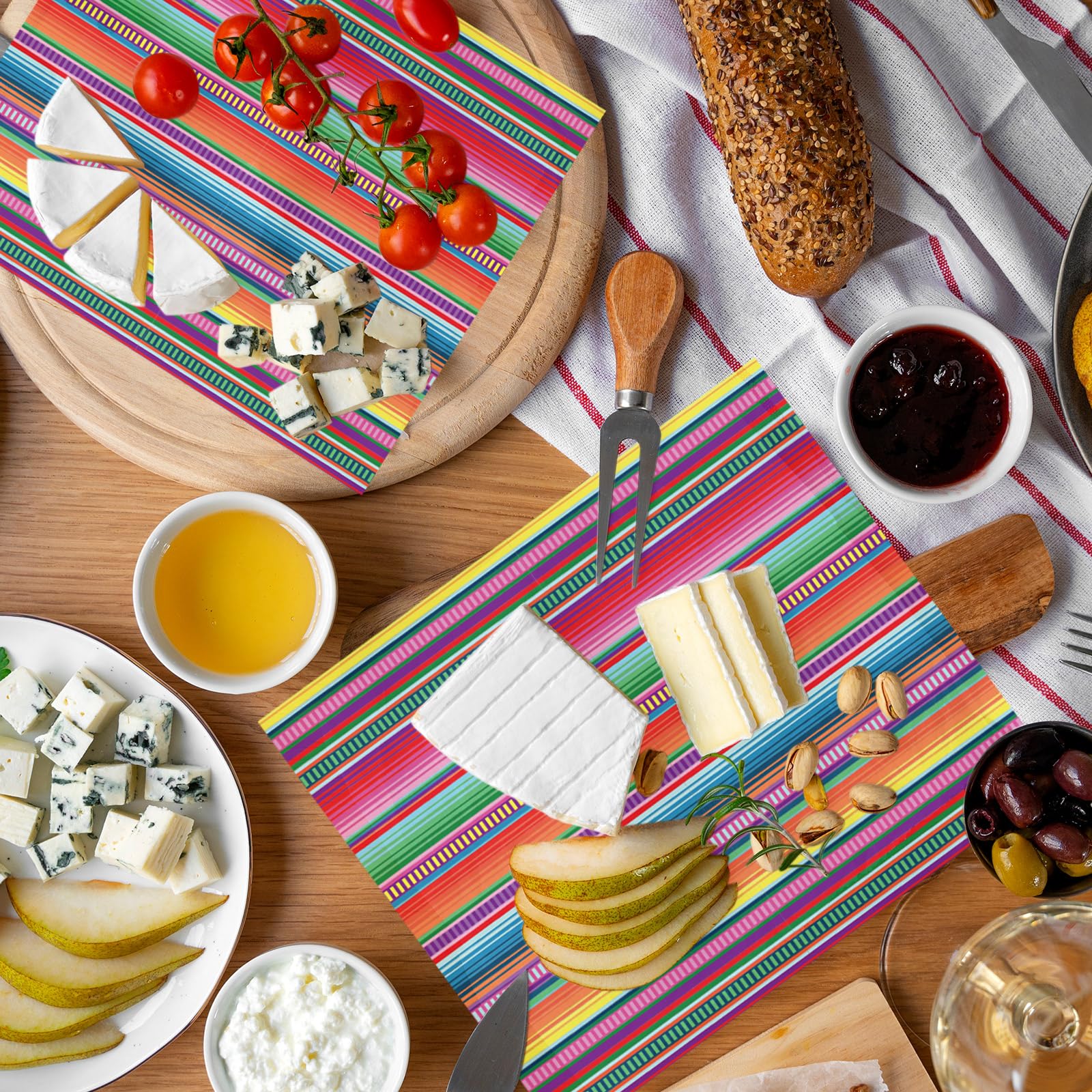 JarThenaAMCS 150 piezas de papel encerado mexicano colorido fiesta rayas delicatessen papel de seda Cinco de Mayo Sandwich Wrap papel papel a prueba de aceite Picnic Liner para fiesta suministros de