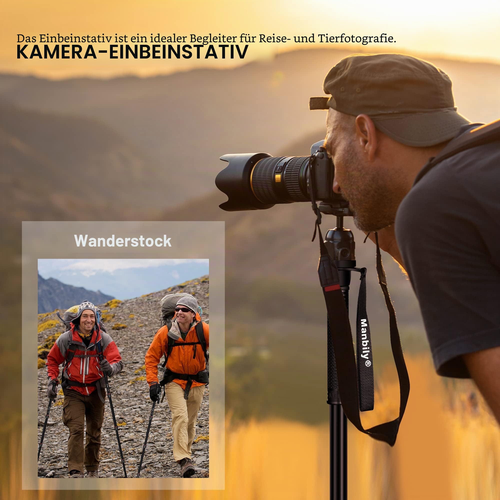 Manbily 165cm Kamera-Einbeinstativ 5 Abschnitte Aluminium Reise-Einbeinstativ für Canon Nikon Sony DSLR-Kameras (E-222)