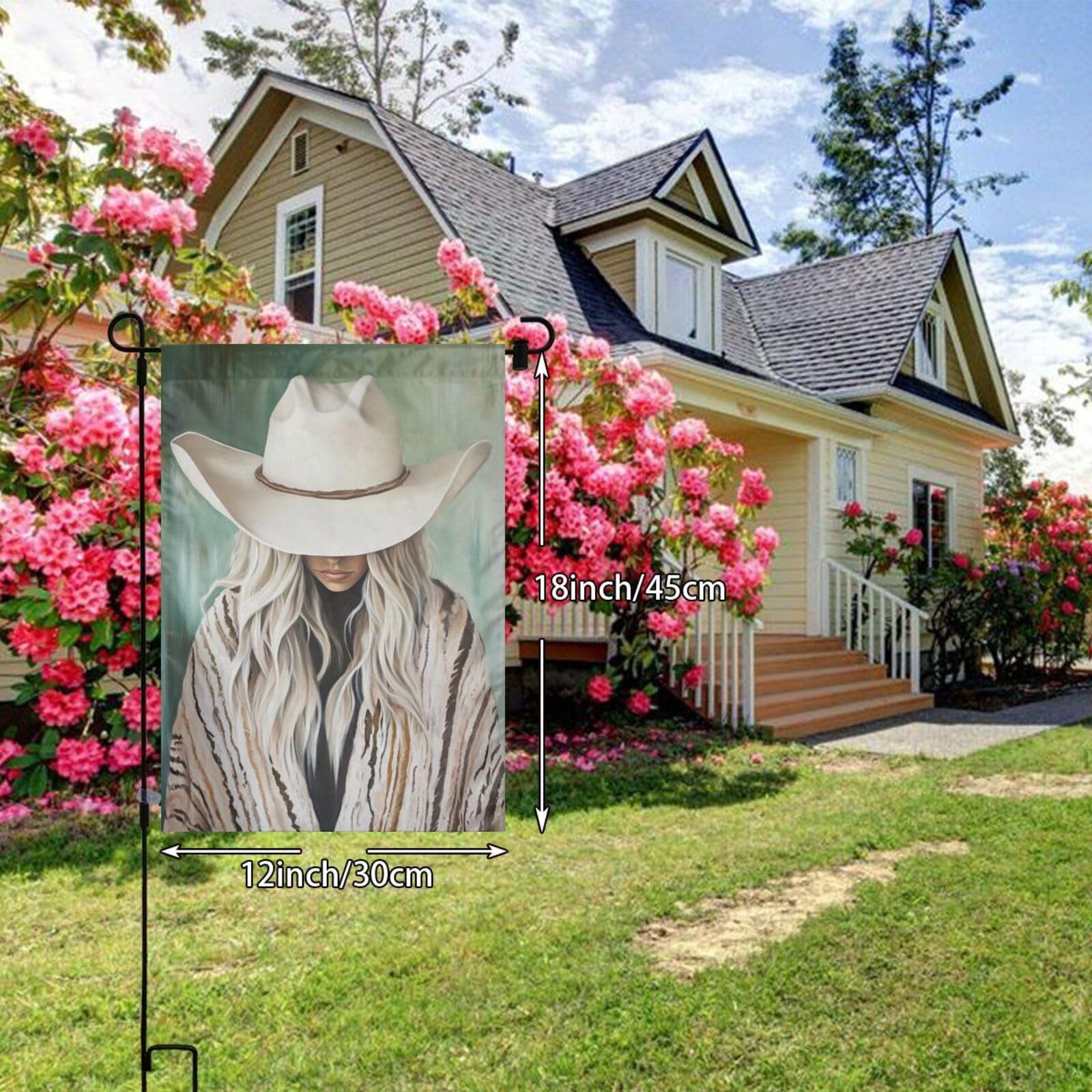 Cowgirl Wearing White Cowboy Hat Garden Flag 12x18 Vertical Double Sided Farmhouse Holiday Outside Decorations Yard Flag