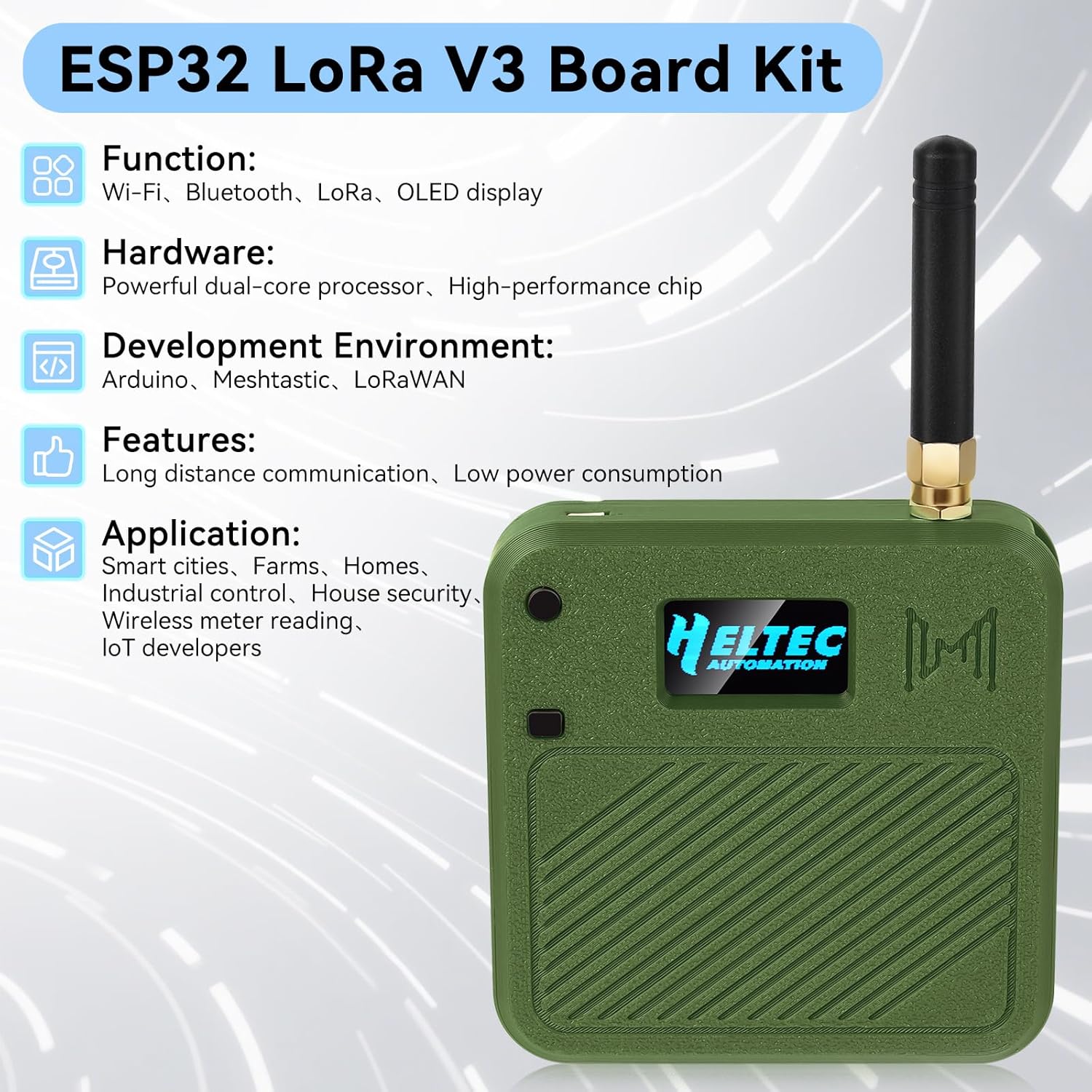 2 Set ESP32 LoRa V3 Development Board with 915MHz Antenna + 3000mAh Battery + Meshtastic Case, ESP32-S3 SX1262 Integrated WiFi Bluetooth OLED Display for Arduino LoRaWAN IOT (N32, Green)