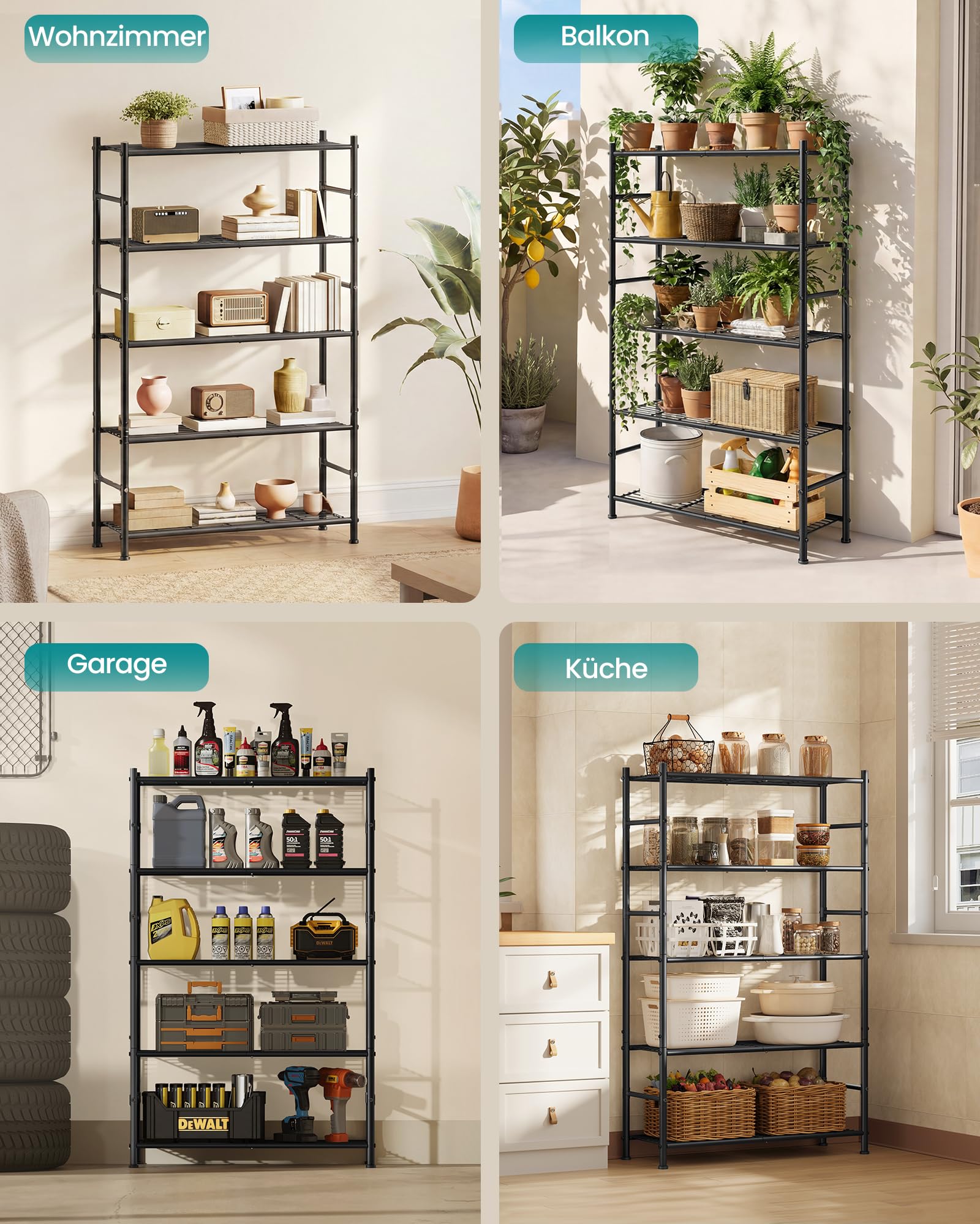 SONGMICS Kellerregal aus Stahl mit 5 Ebenen, bis 200 kg, 80 x 30 x 144 cm